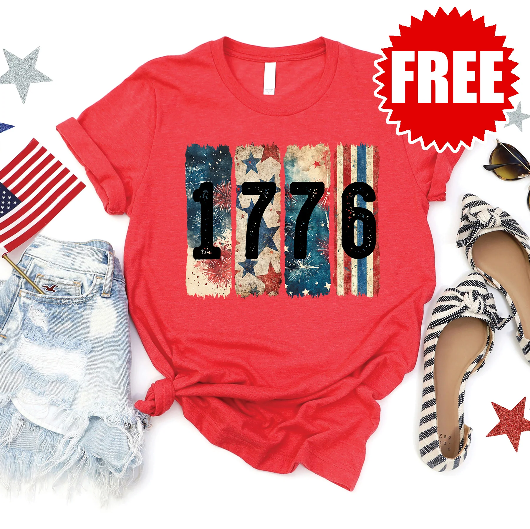 1776 Tee - Heather Red - FREE