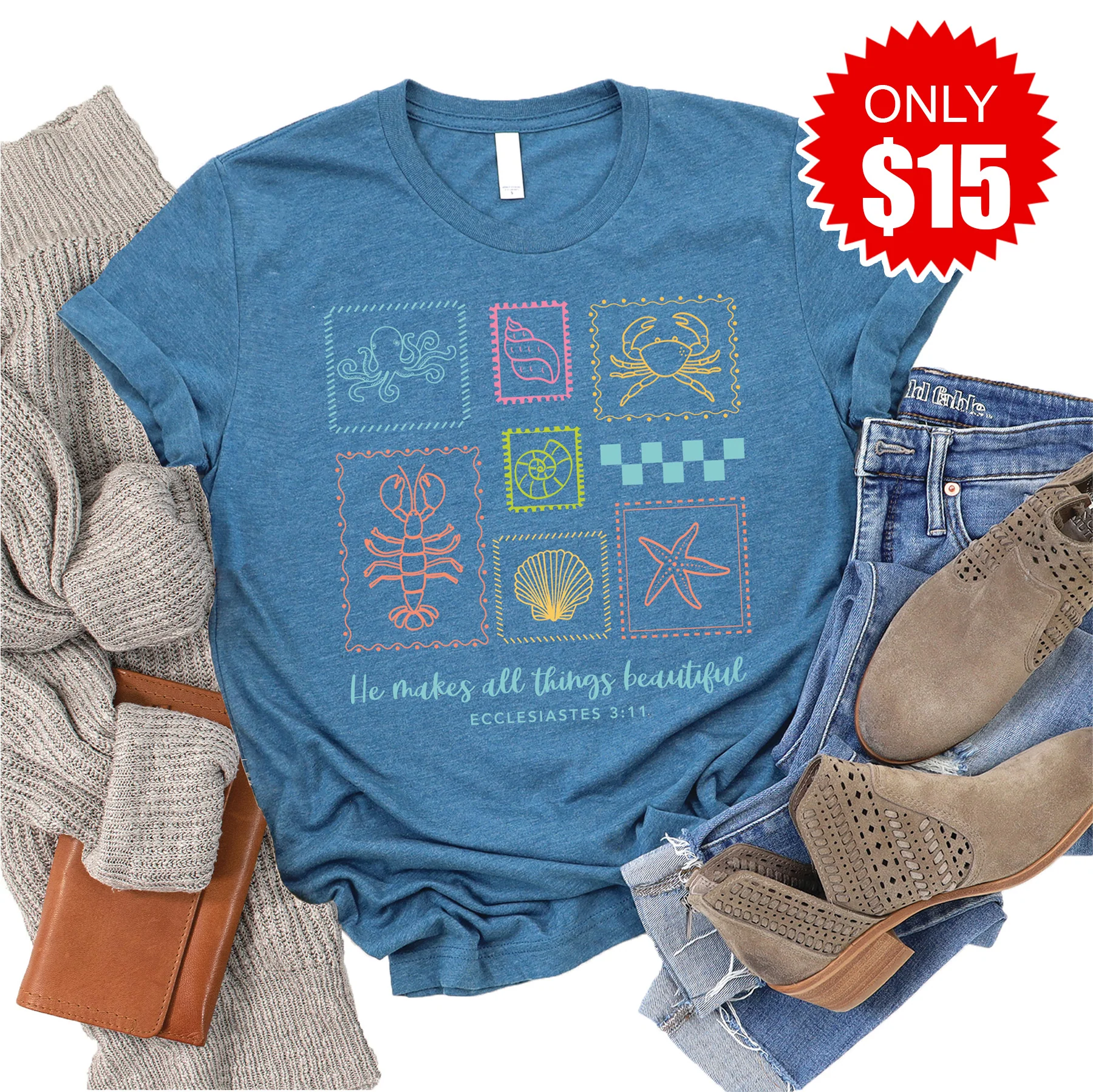 All Things Beautiful Tee - Heather Deep Teal - 15