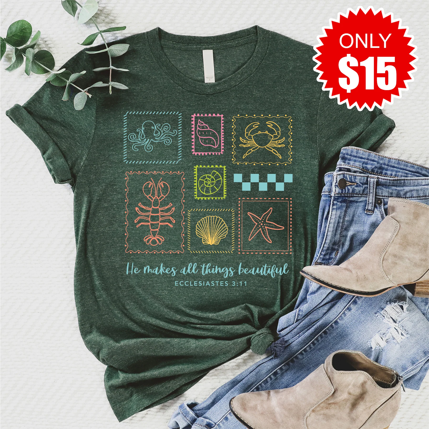 All Things Beautiful Tee - Heather Forest - 15