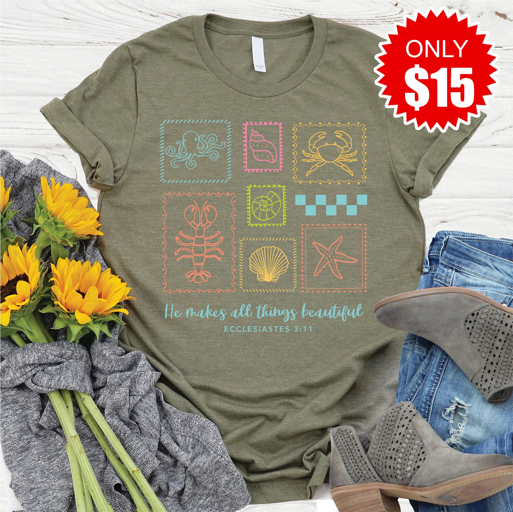 All Things Beautiful Tee - Heather Olive - 15
