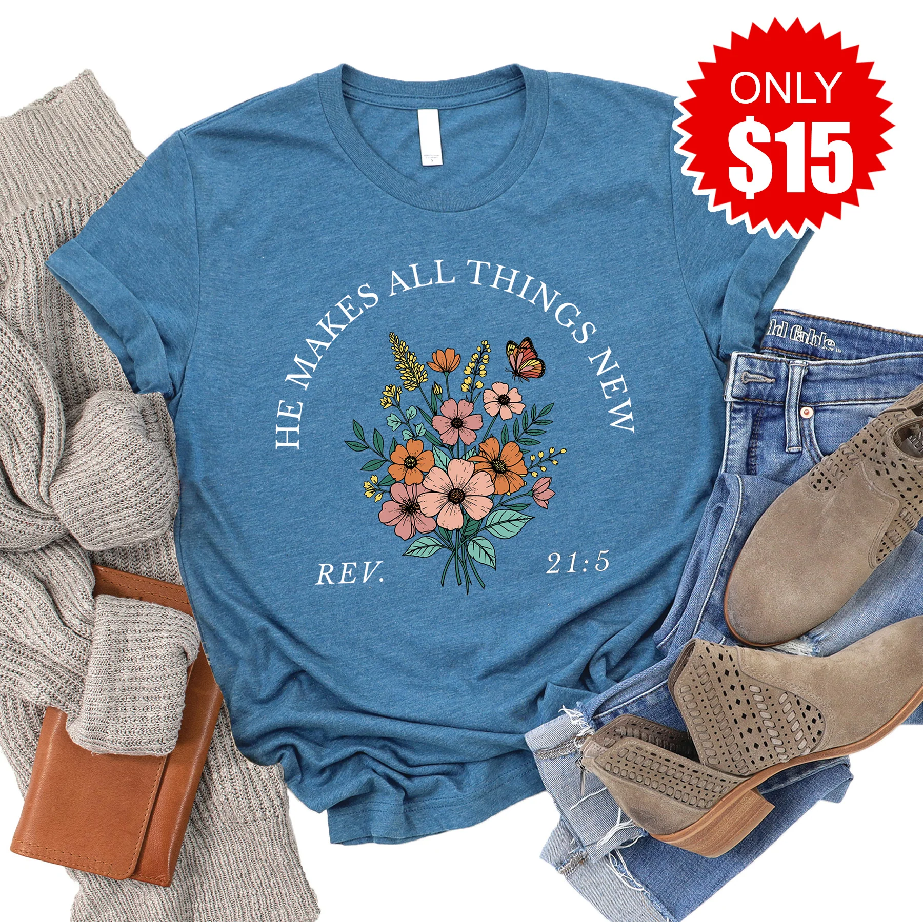 All Things New Tee - Heather Deep Teal - 15