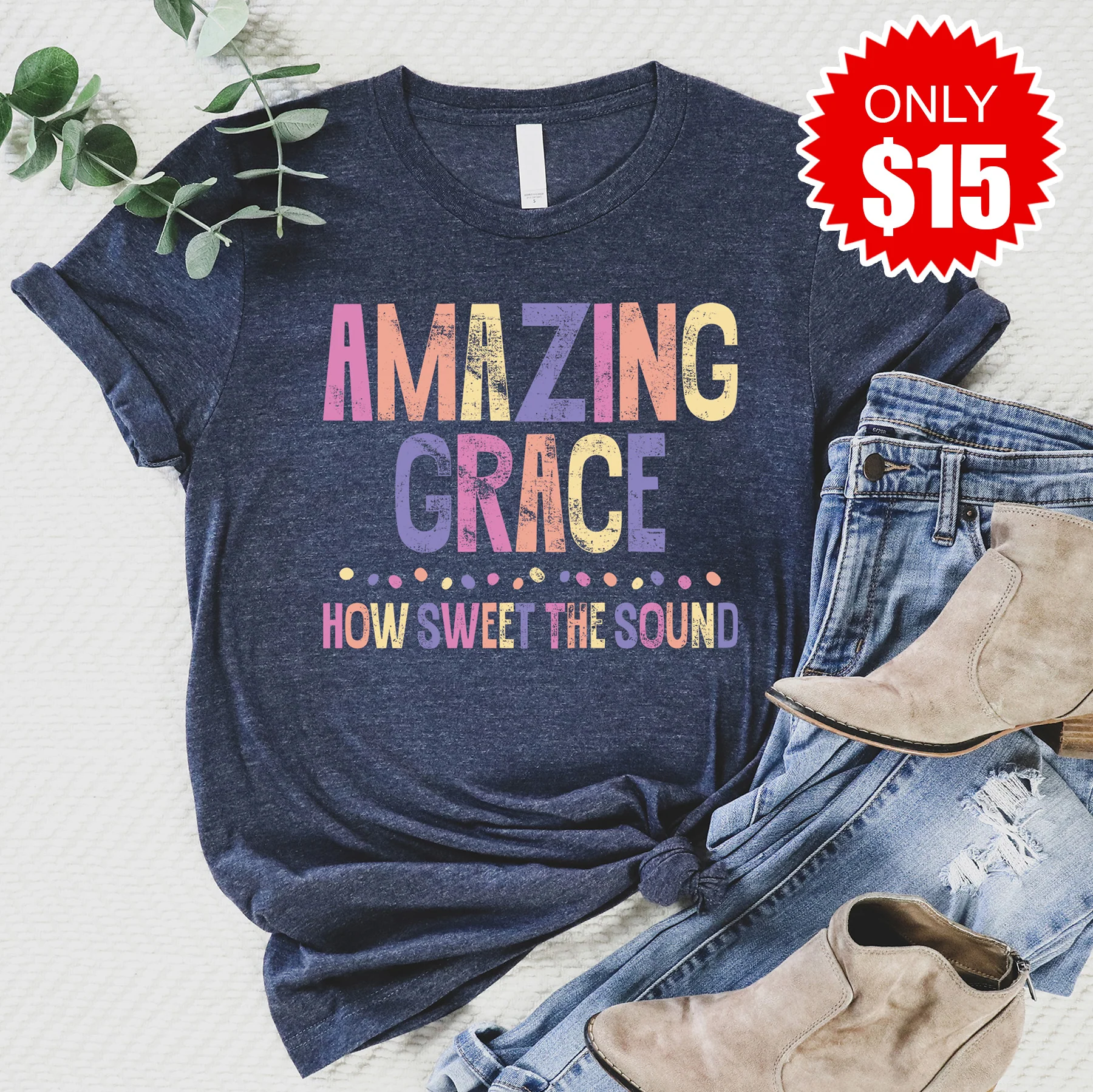Amazing Grace Tee - Heather Navy - 15