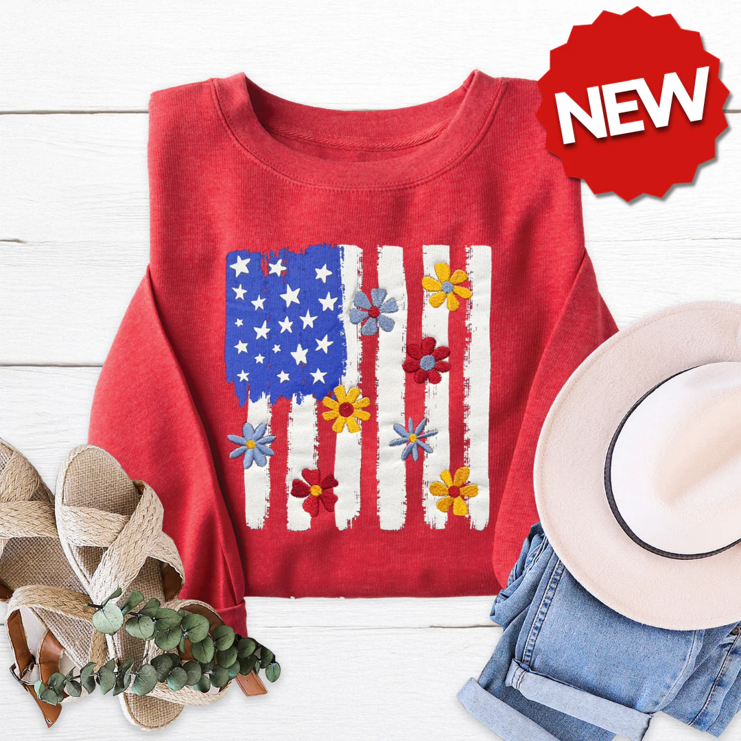 American Flag Embroidered Crewneck Sweatshirt