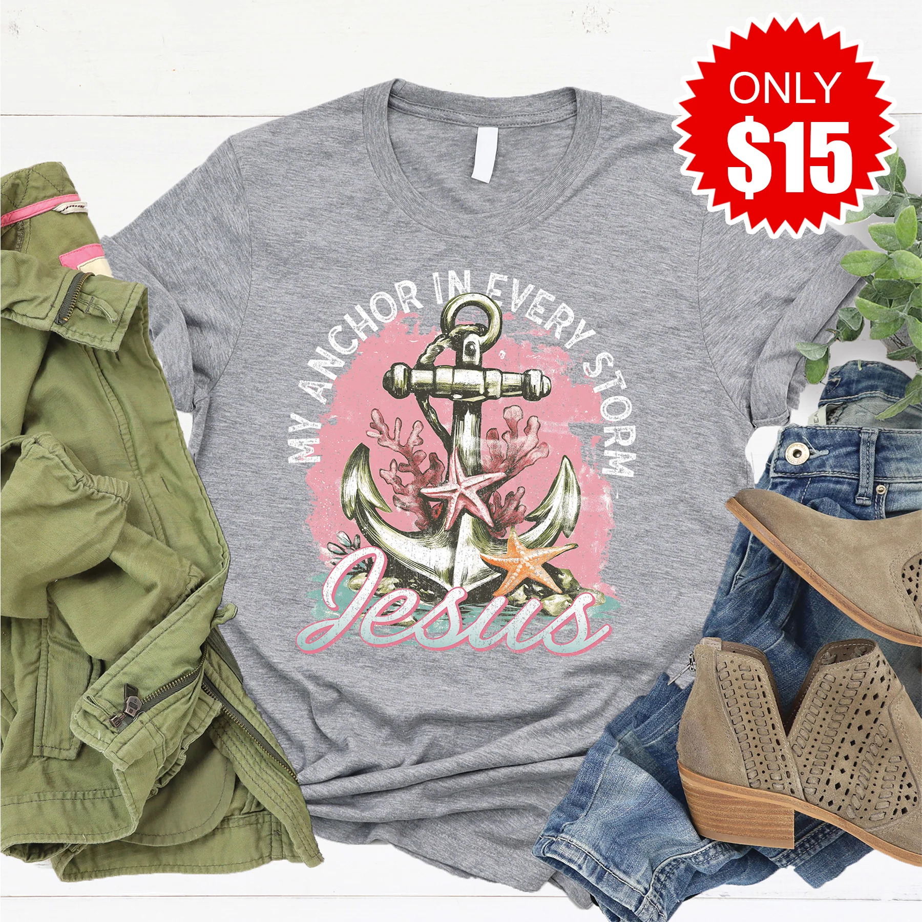 Anchor Tee - Heather Grey - 15