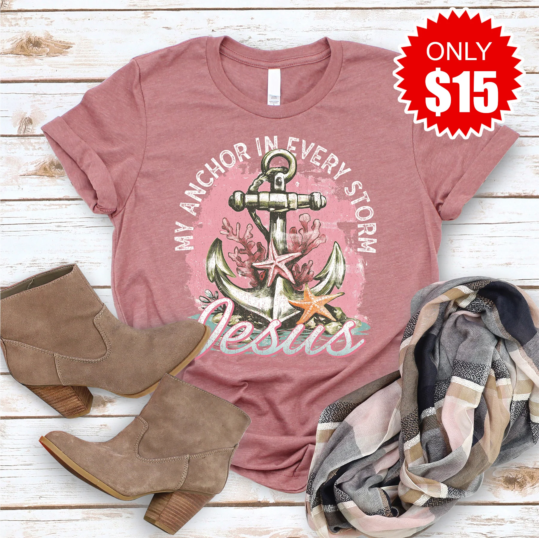 Anchor Tee - Heather Mauve - 15