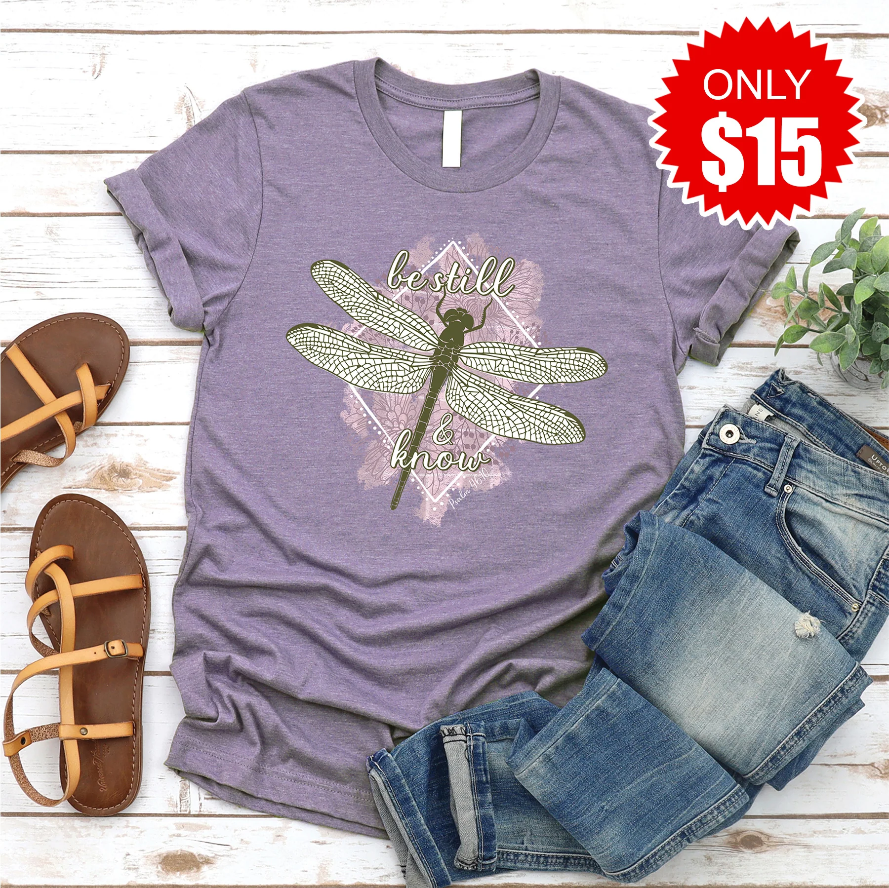 Be Still Dragonfly Tee - Heather Deep Purple - 15
