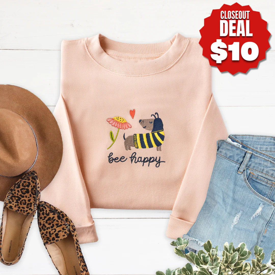 Bee Happy Embroidered Crewneck Sweatshirt