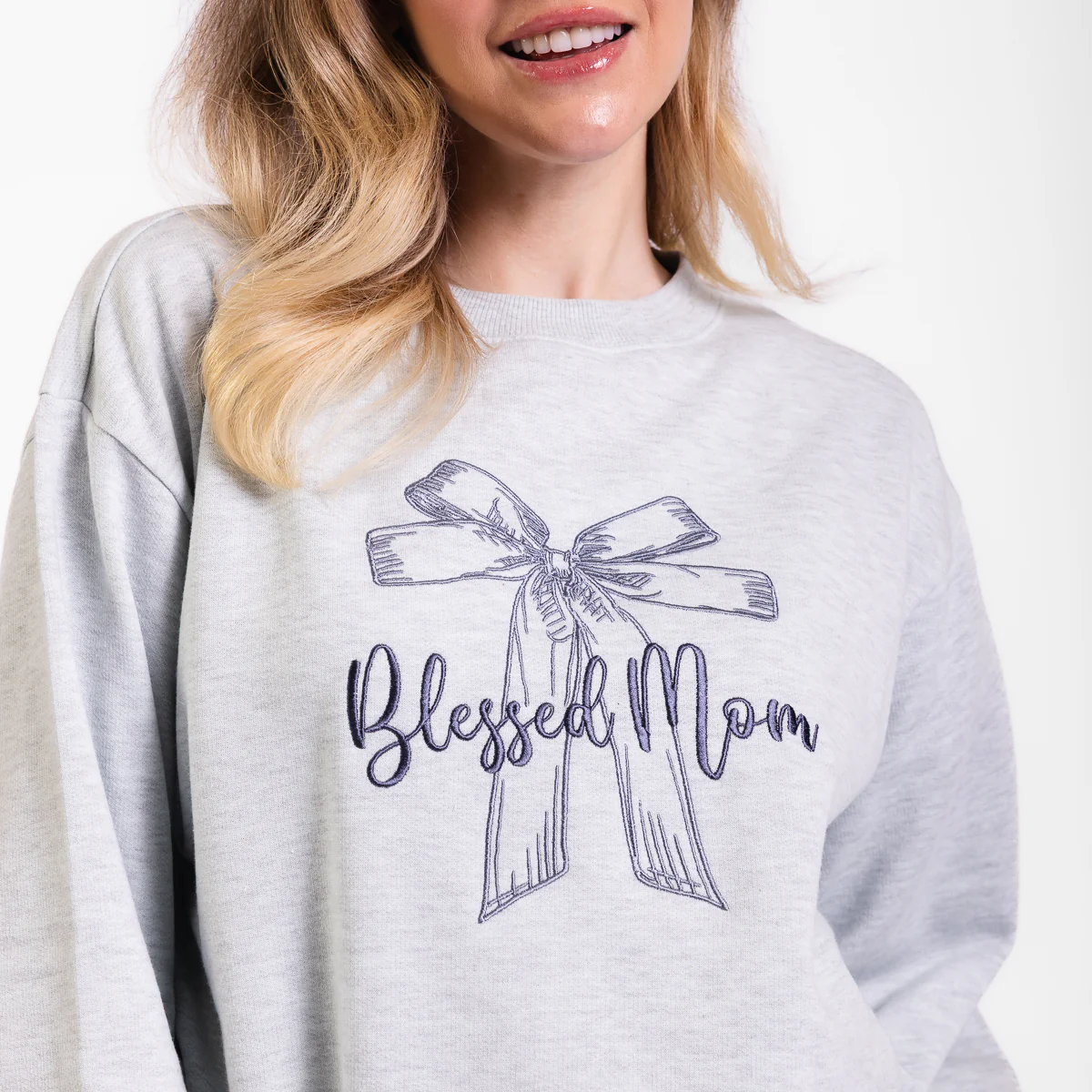 Blessed Mom Bow Embroidered Crewneck Sweatshirt - Image 6