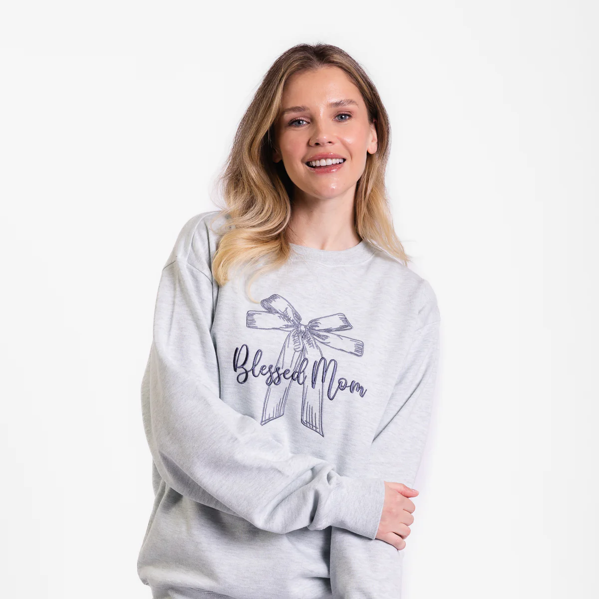 Blessed Mom Bow Embroidered Crewneck Sweatshirt - Image 7