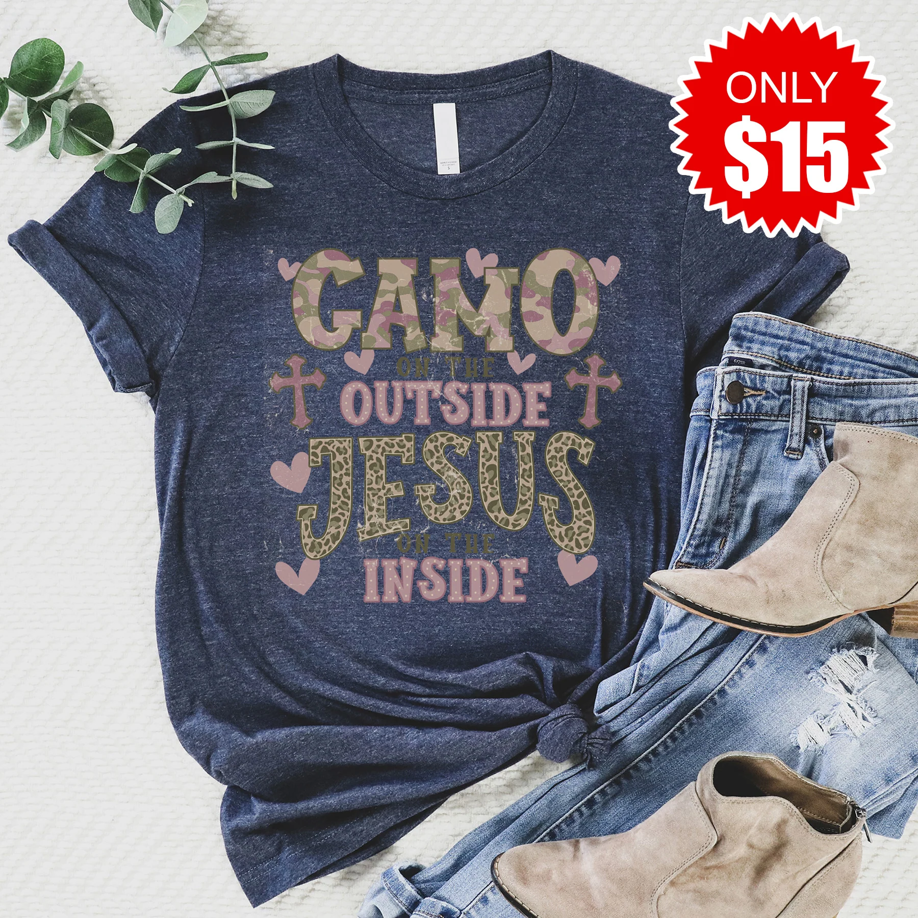 Camo Outside Tee - Heather Navy - 15