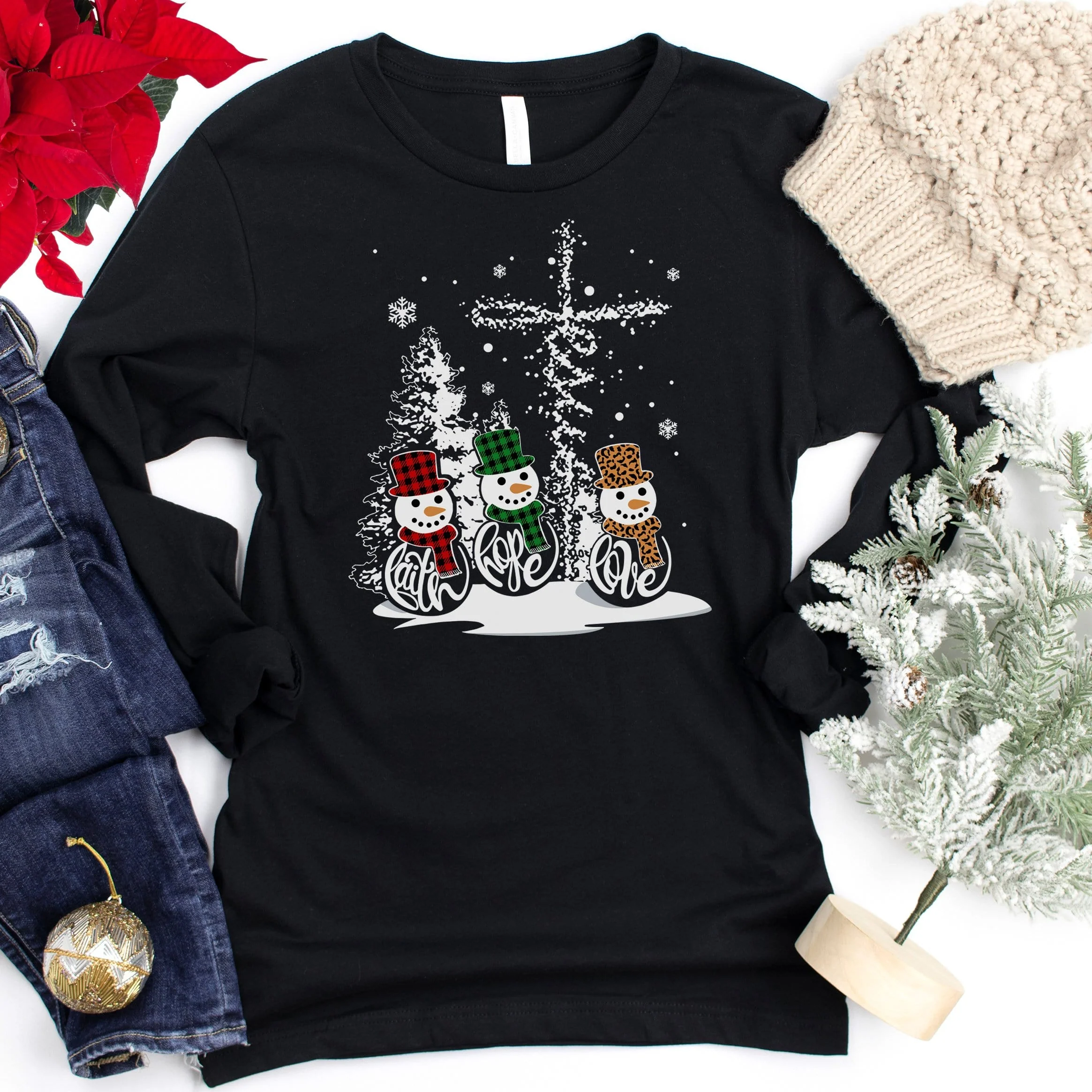 Faith Hope Love Snowmen Long Sleeve