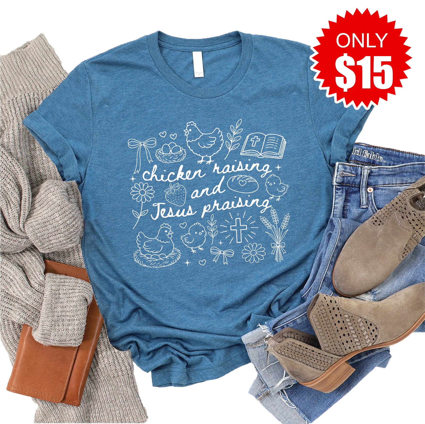Chicken Raising Tee - Heather Deep Teal - 15