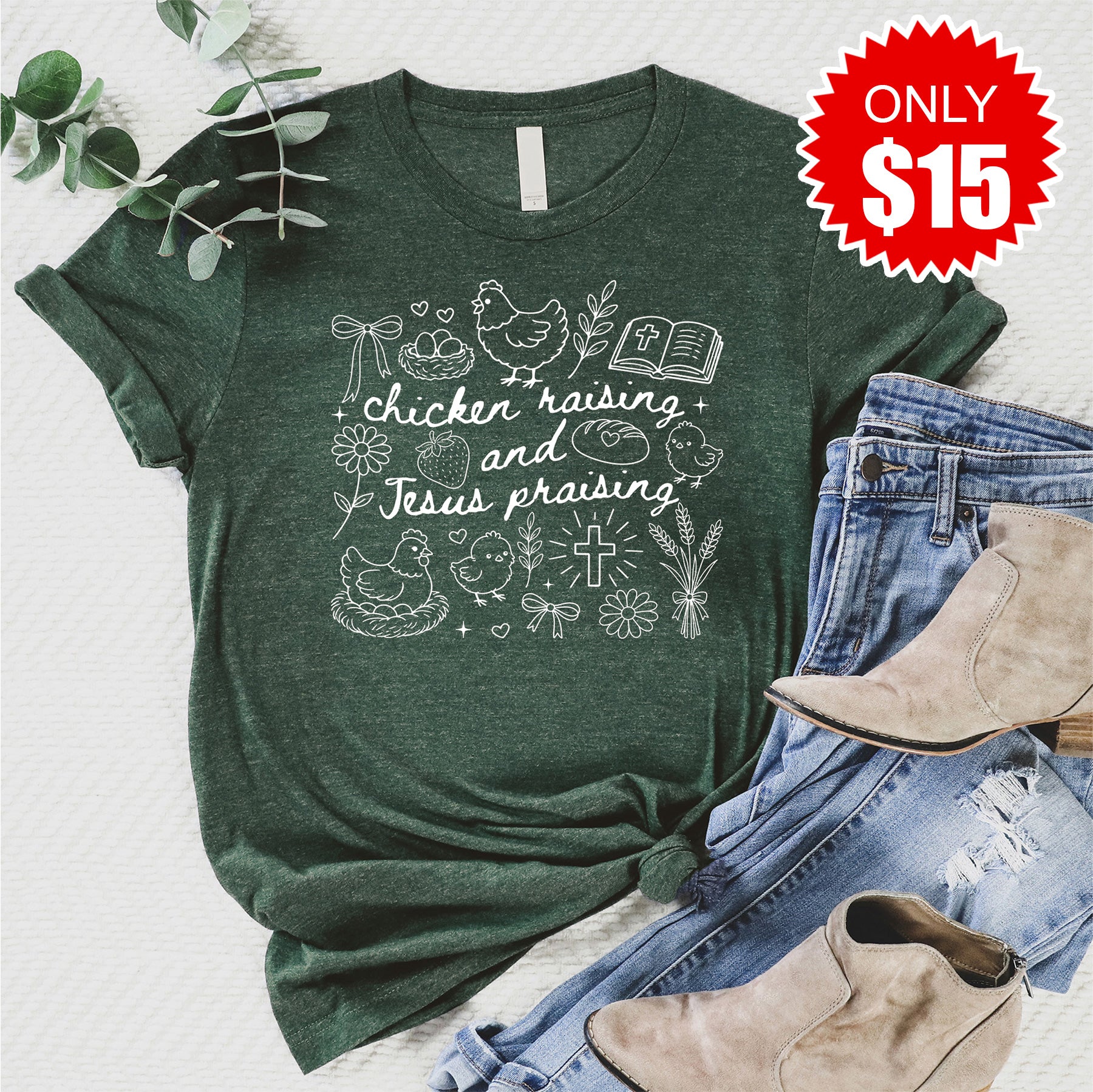 Chicken Raising Tee - Heather Forest - 15