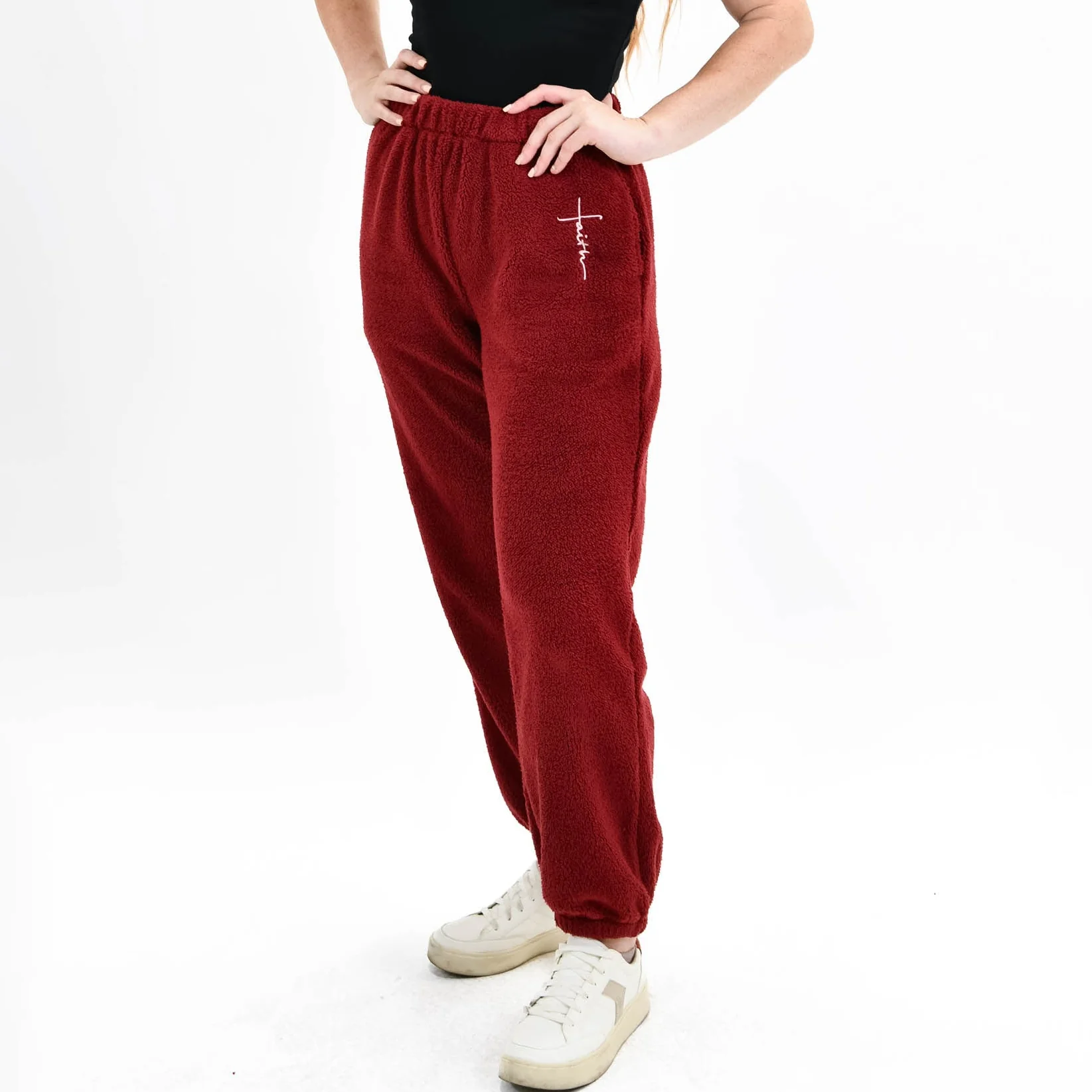 Crimson Faith Cross Cozy Sherpa Fleece Half Zip Pullover & Sweatpants Bundle - Image 3