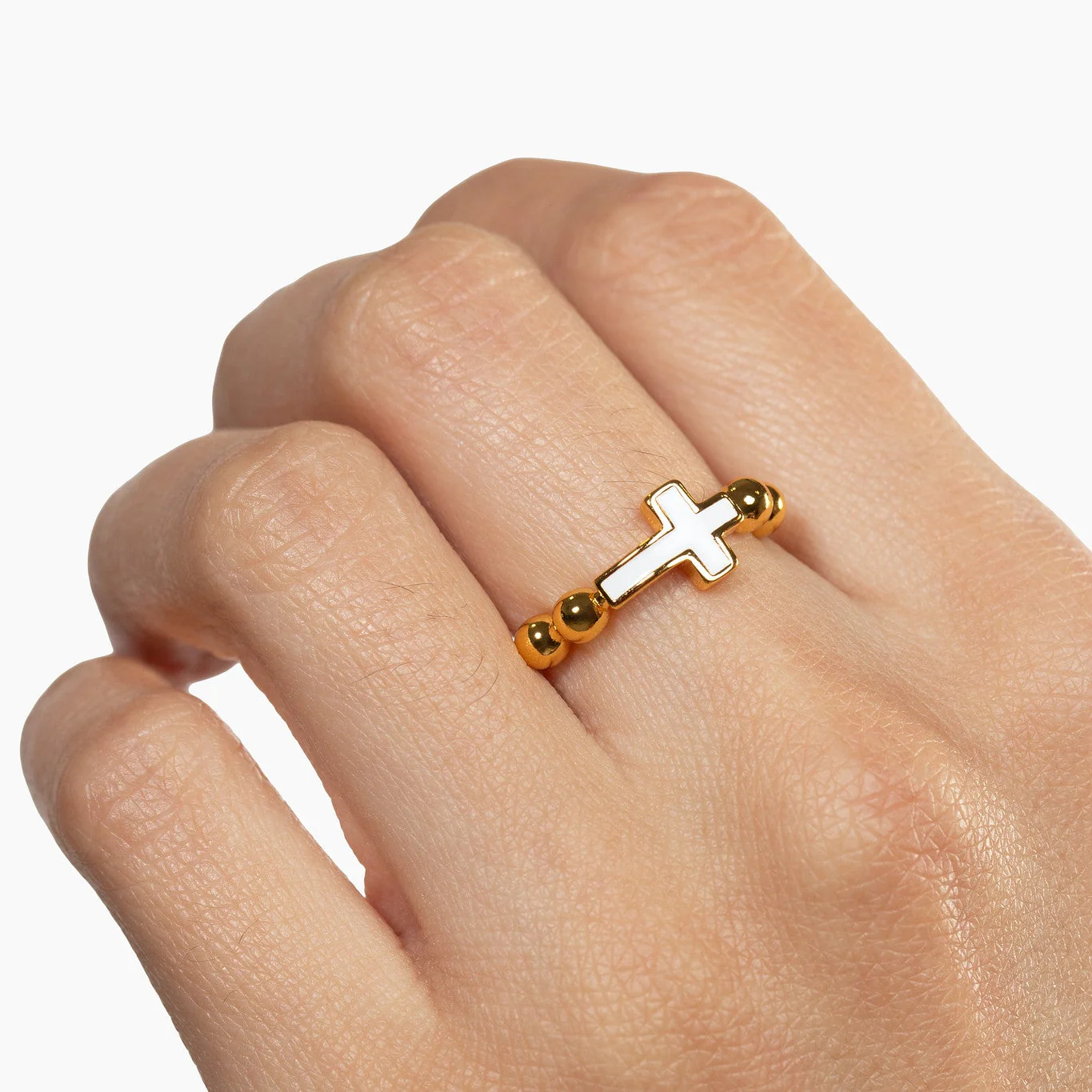 Cross Bead Gold Plated Brass Ring - Image 2