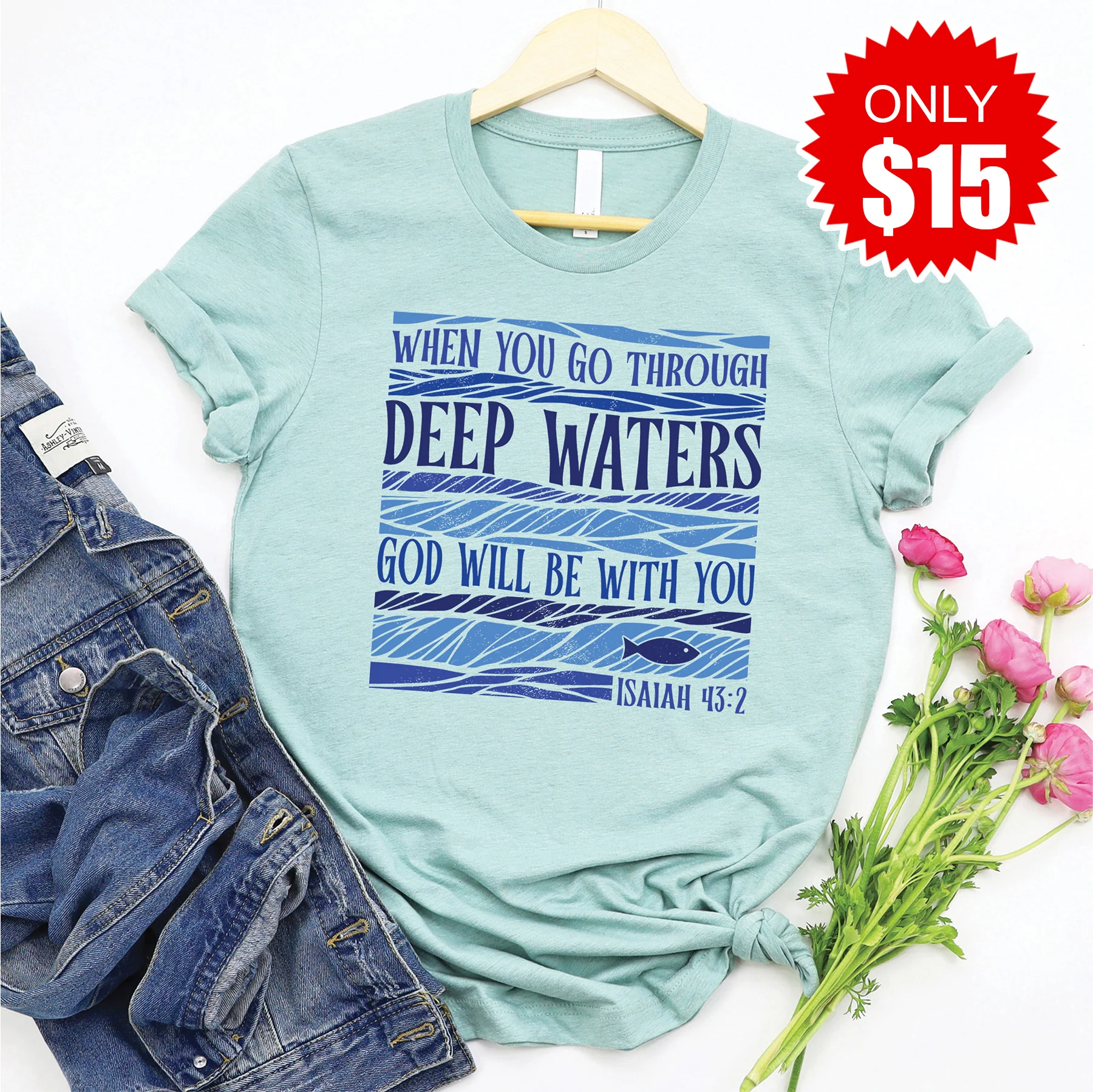 Deep Waters Tee - Heather Dusty Blue - 15