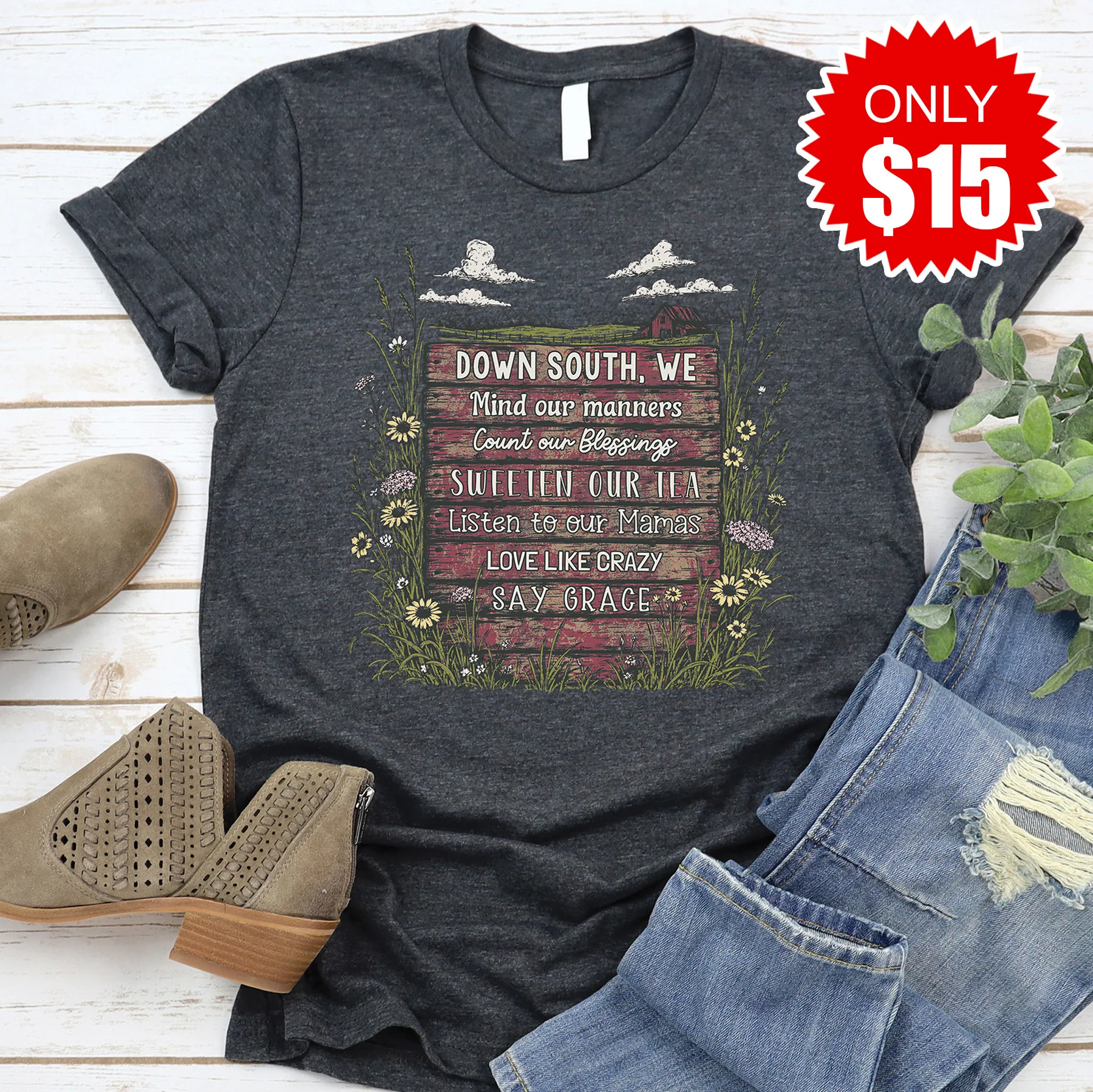 Down South Tee - Heather Charcoal - 15