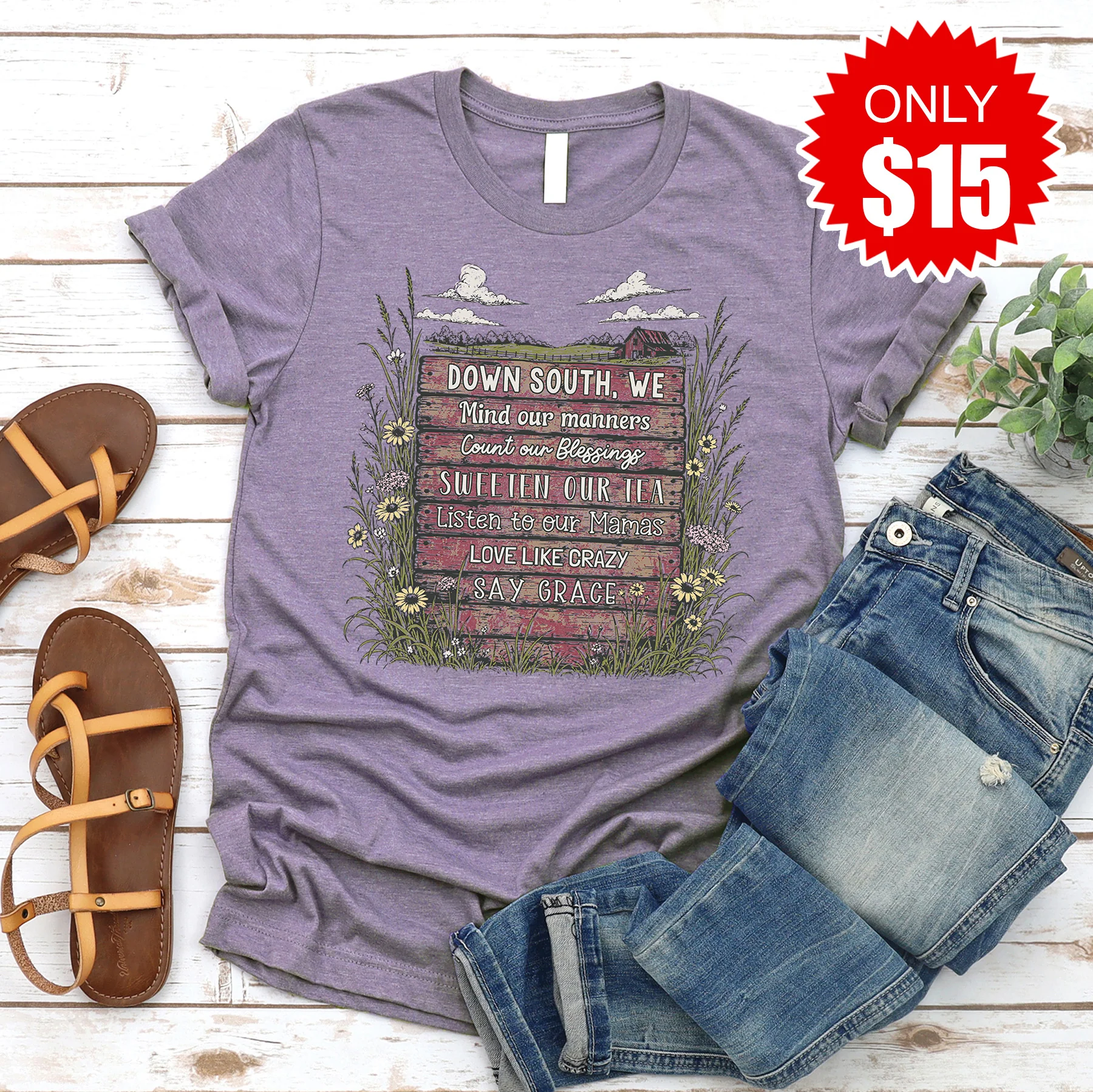 Down South Tee - Heather Deep Purple - 15