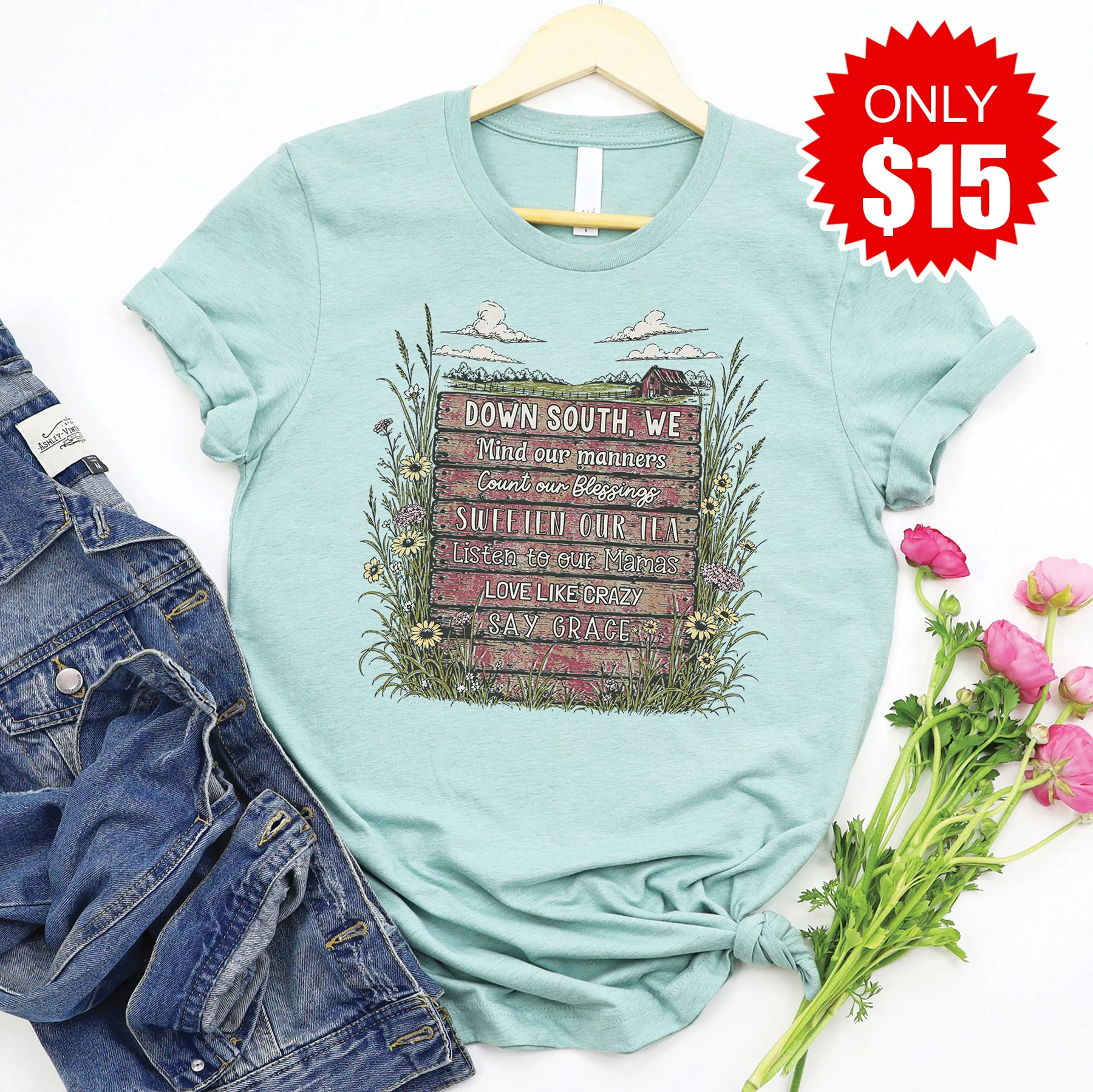 Down South Tee - Heather Dusty Blue - 15