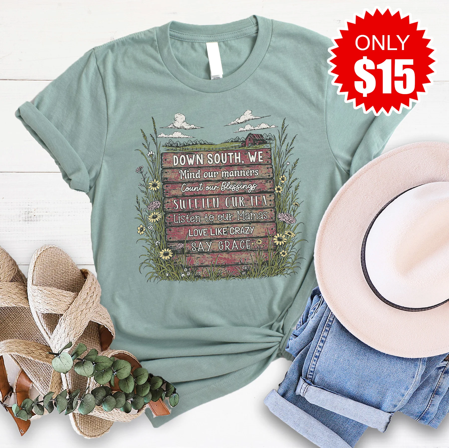 Down South Tee - Heather Sage - 15
