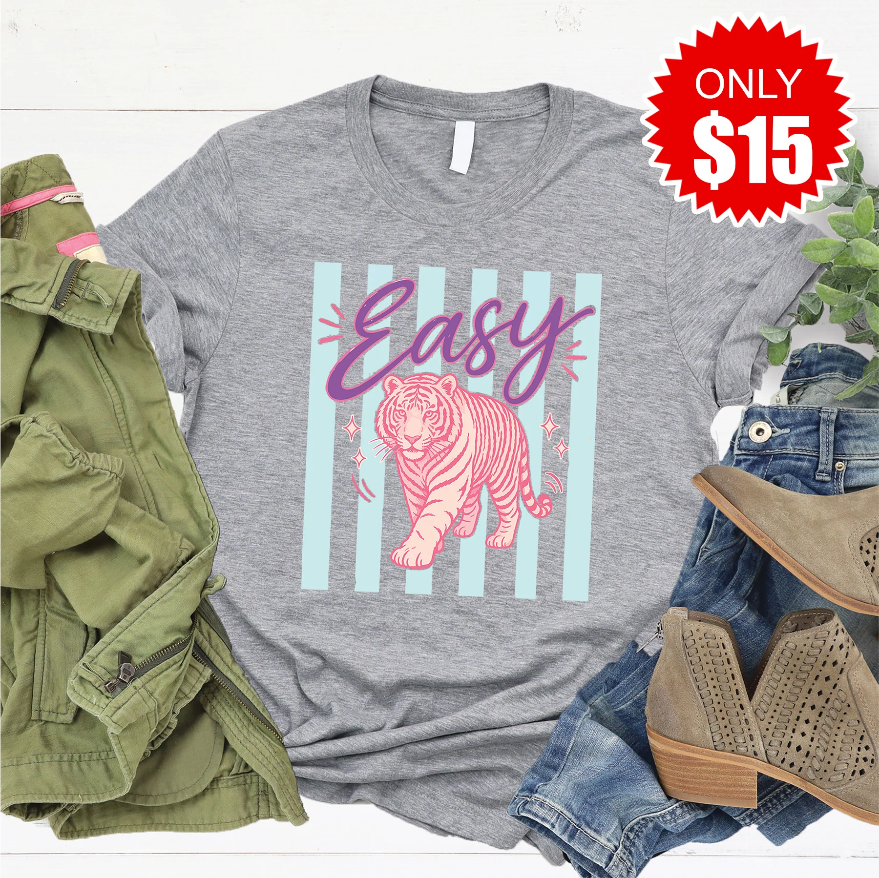 Easy Tiger Tee - Heather Grey - 15