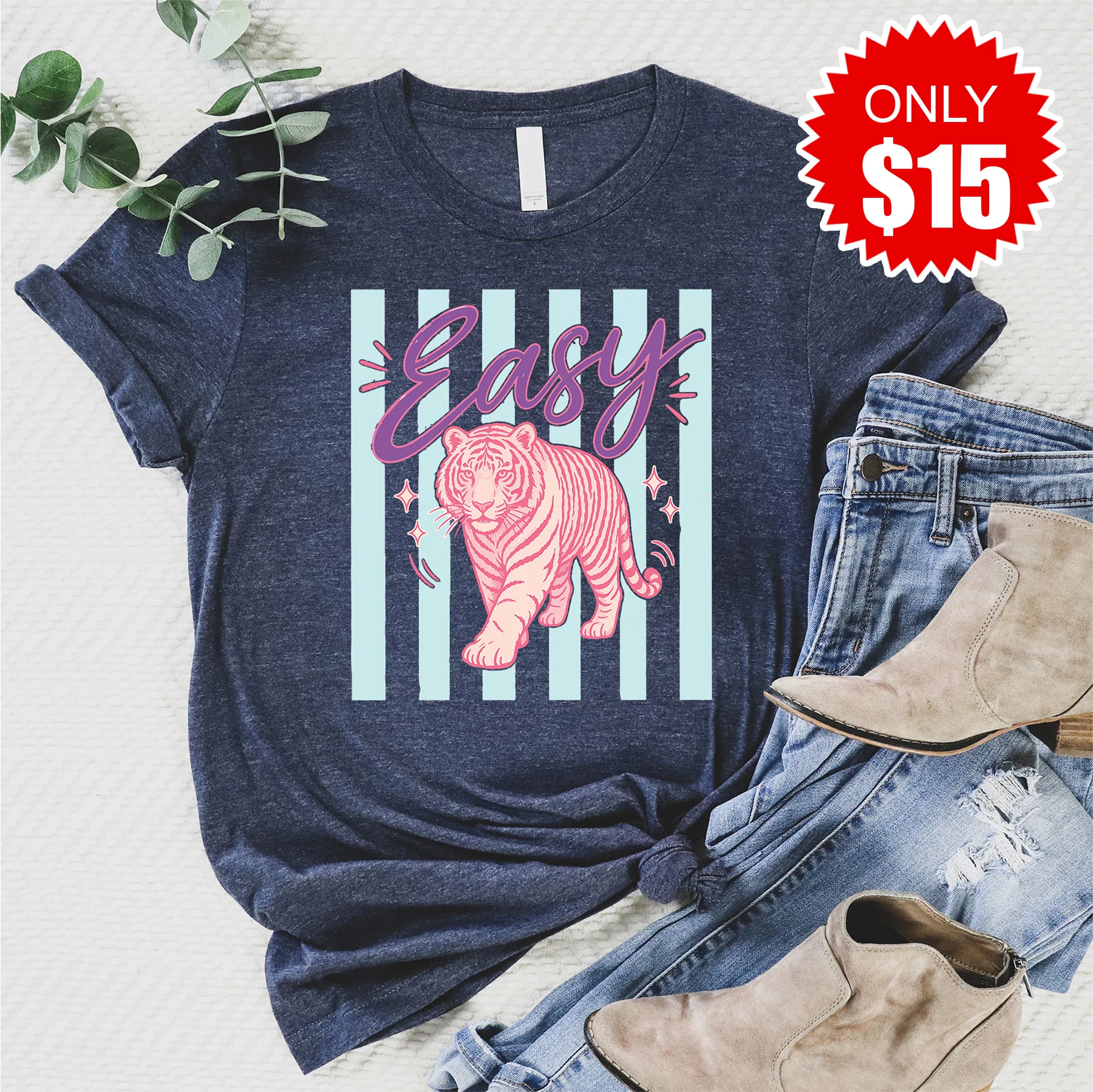 Easy Tiger Tee - Heather Navy - 15