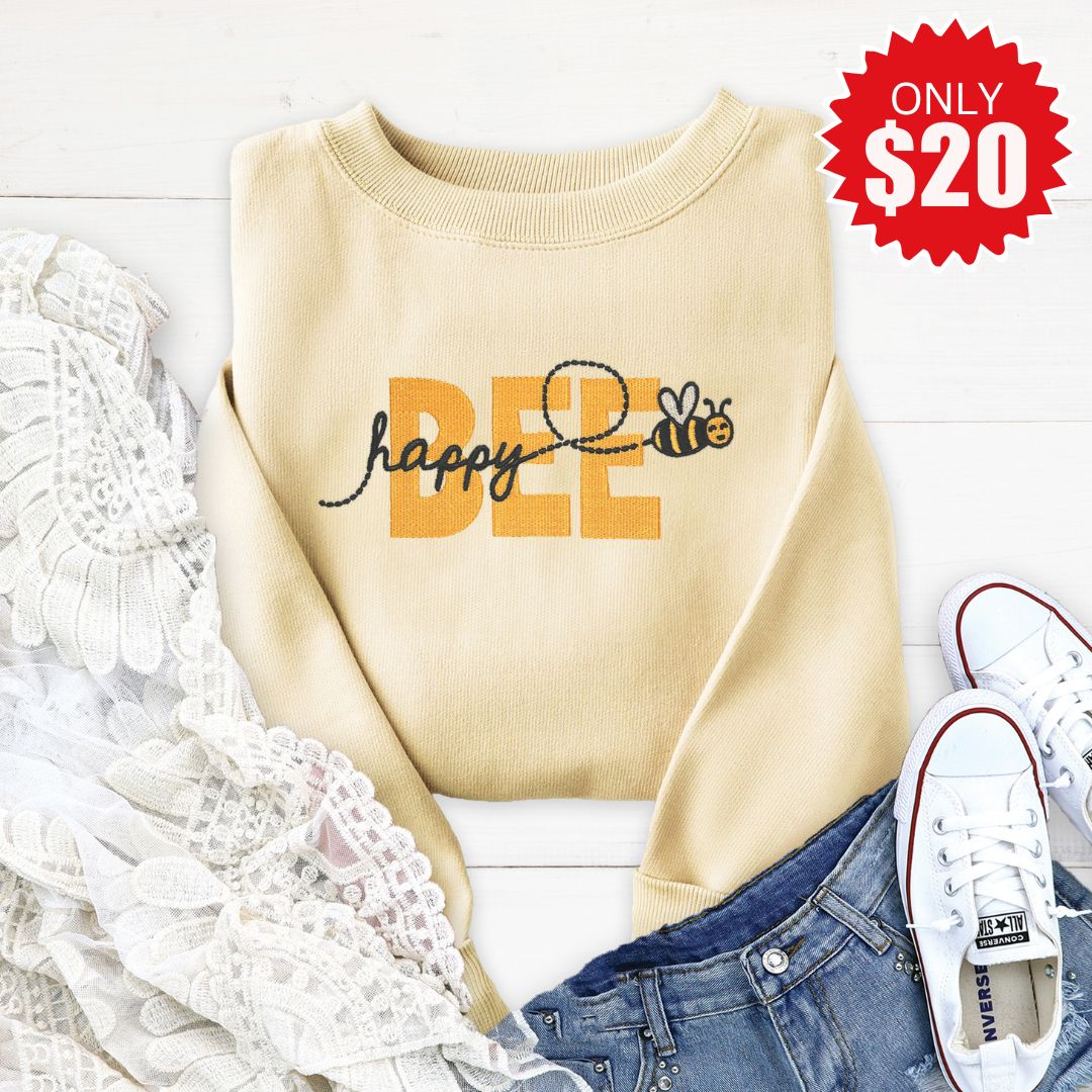 Embroidered Bee Happy Sweatshirt - 20