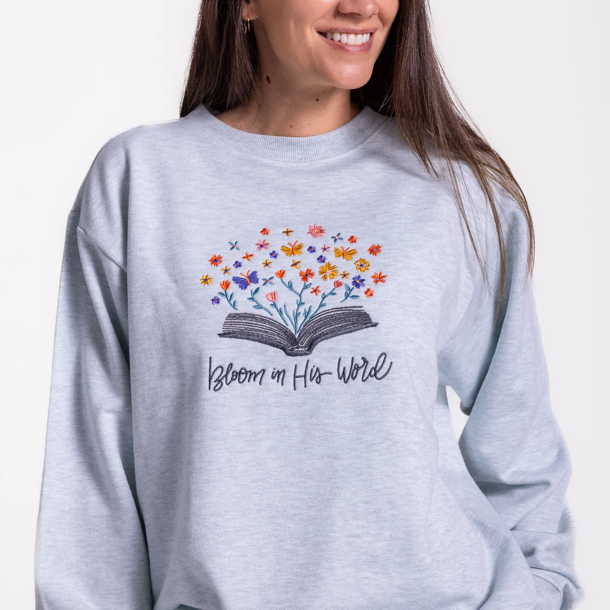 Embroidered Bloom in His Word Sweatshirt - Image 4