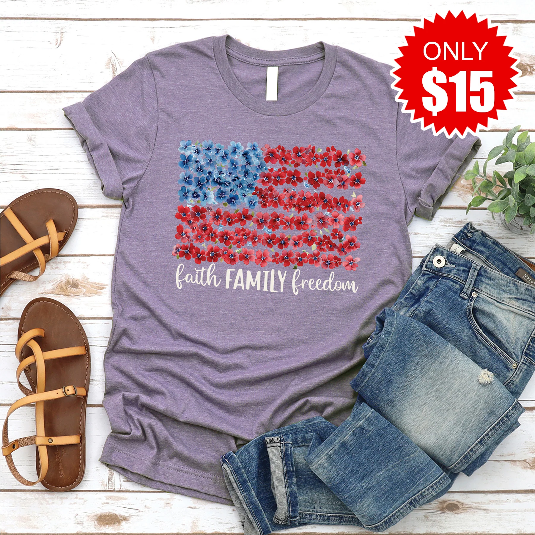 Faith Family Freedom Tee - Heather Deep Purple - 15