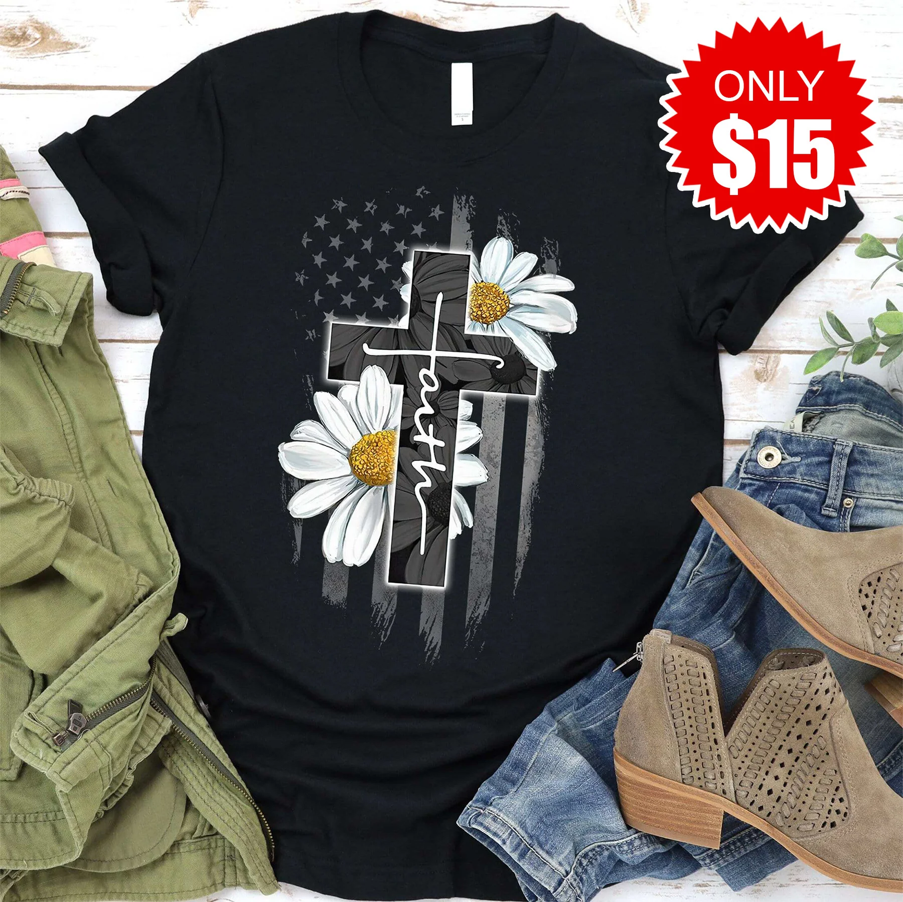 Faith Flag Daisy Tee - 15