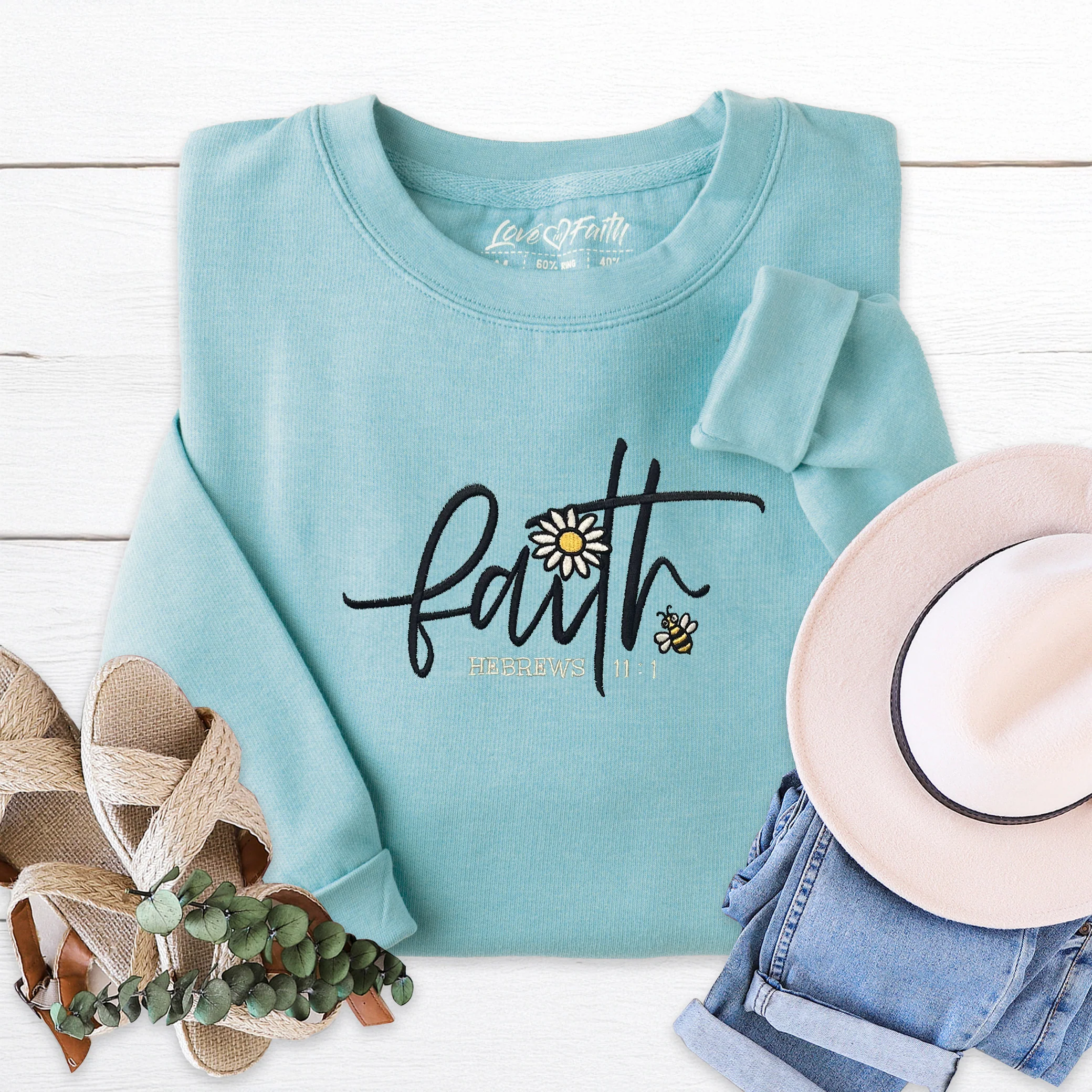 Faith Flower Embroidered Crewneck Sweatshirt - Image 2