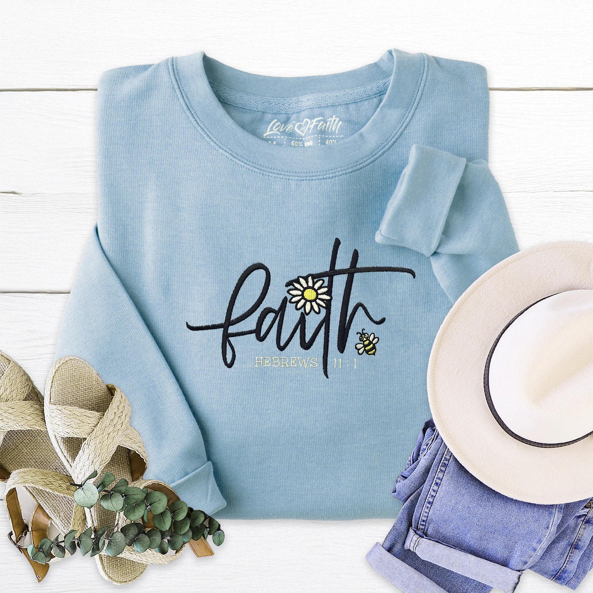 Faith Flower Embroidered Crewneck Sweatshirt