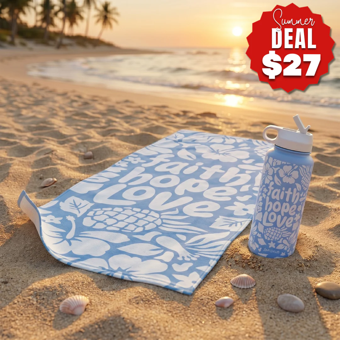 Faith Hope Love Stainless Steel 32 oz Bottle + Faith Hope Love Beach Towel