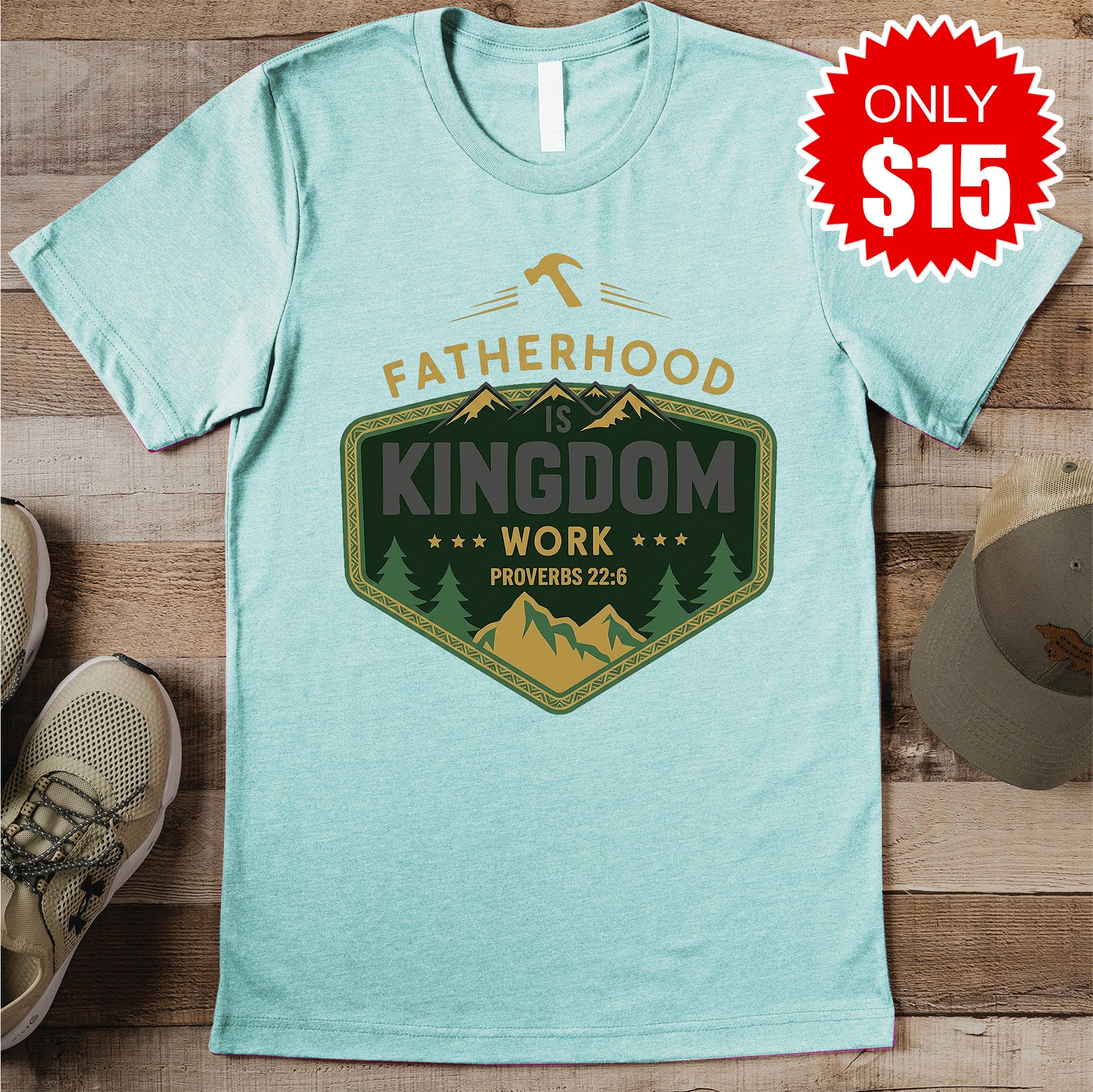 Fatherhood Tee - Heather Dusty Blue - 15