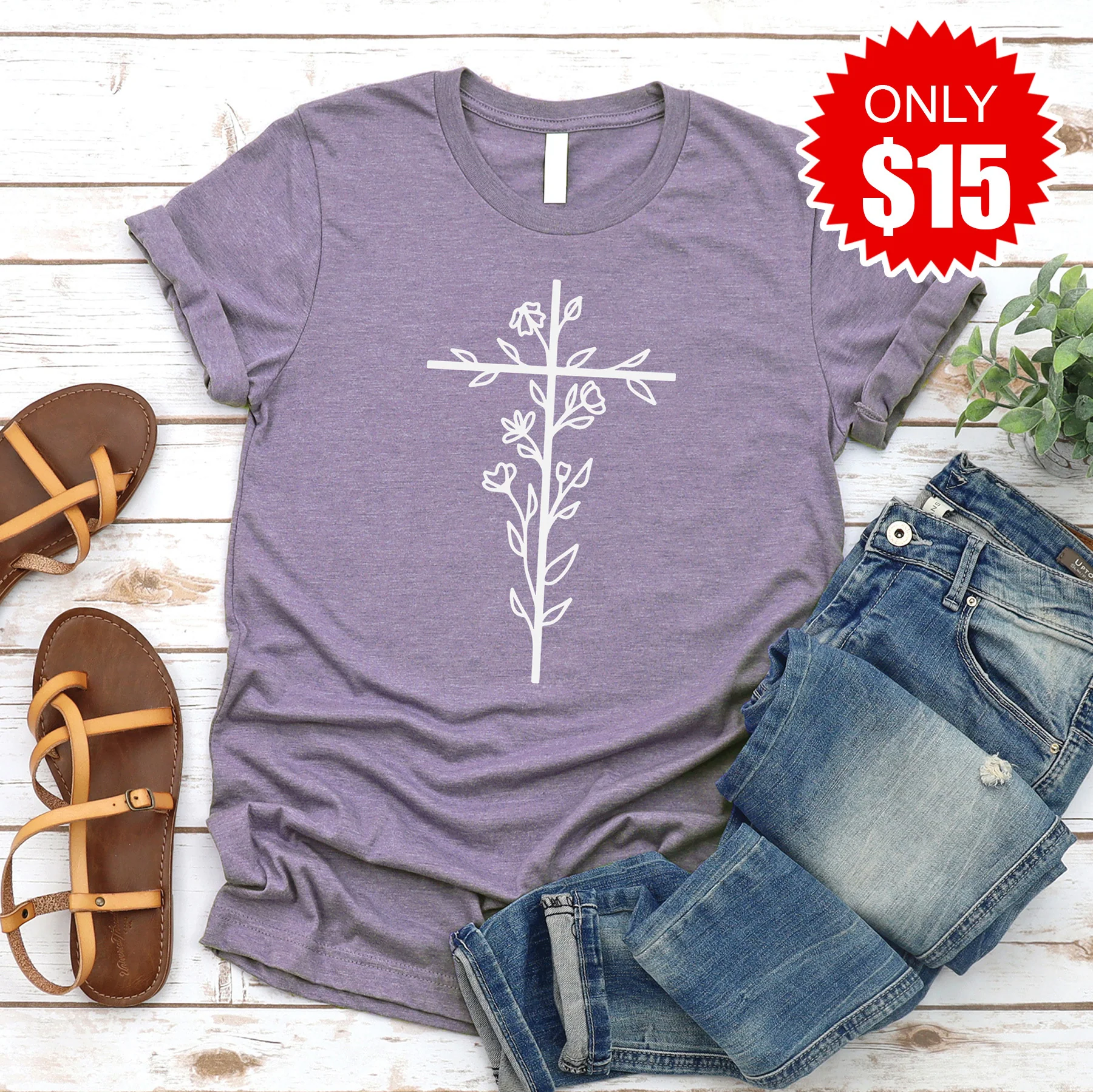 Floral Cross Tee - 15