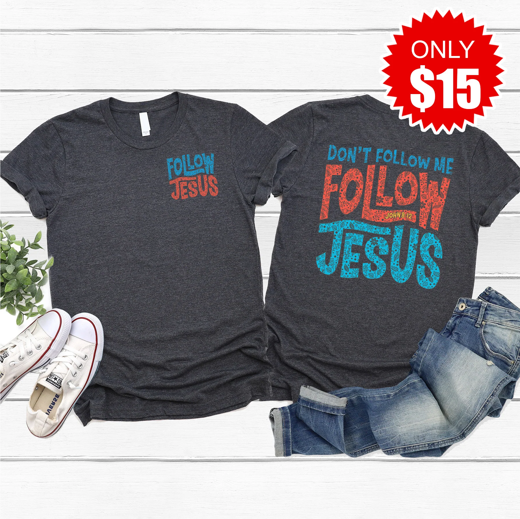Follow Jesus Tee - Heather Charcoal - 15