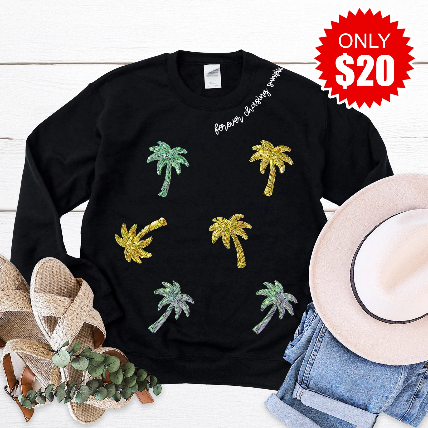 Embellished Forever Chasing Sunsets Crewneck Sweatshirt - 20