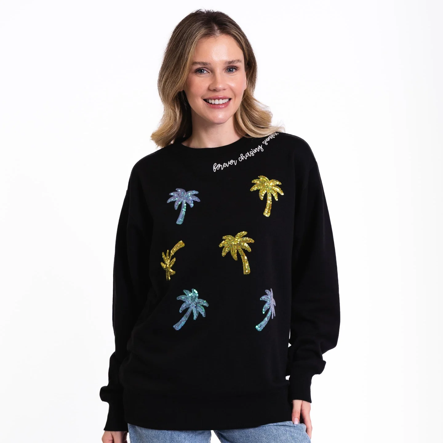 Embellished Forever Chasing Sunsets Crewneck Sweatshirt - Image 2
