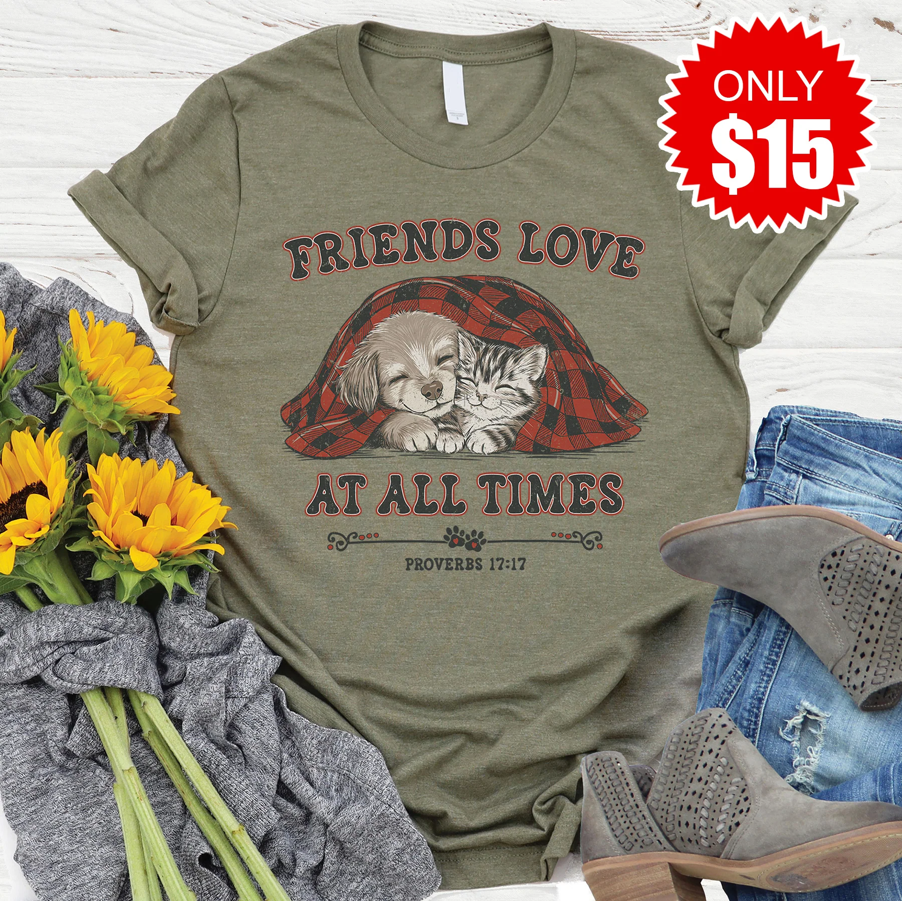 Friends Tee - Heather Olive - 15