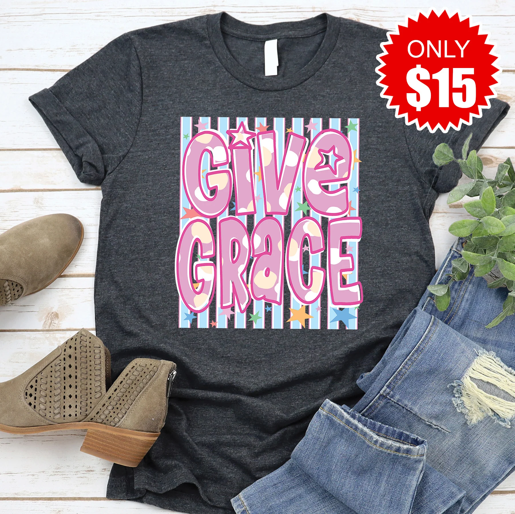Give Grace Tee - Heather Charcoal - 15