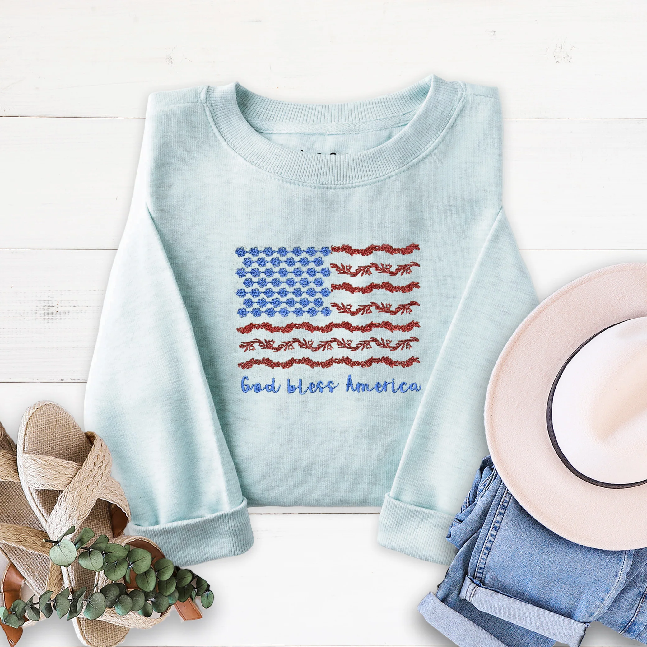 God Bless America Embroidered Crewneck Sweatshirt - 20 - Image 2