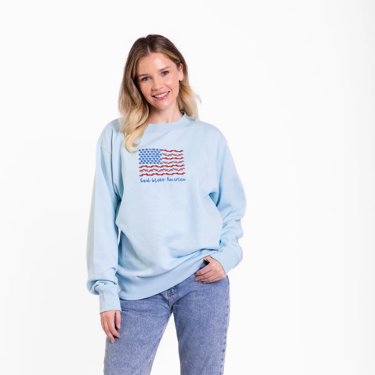 God Bless America Embroidered Crewneck Sweatshirt - Image 2