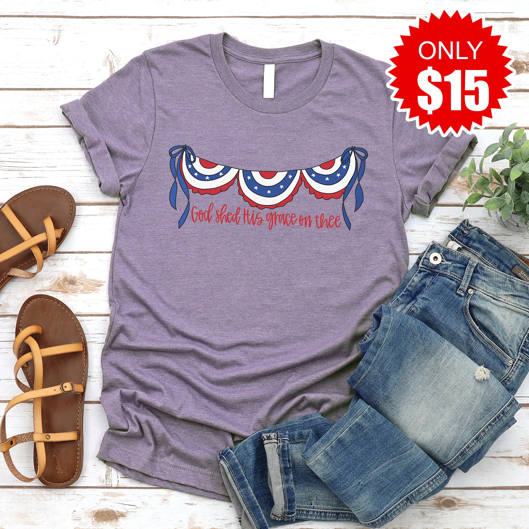 God Shed His Grace Banner Tee - Heather Deep Purple - 15