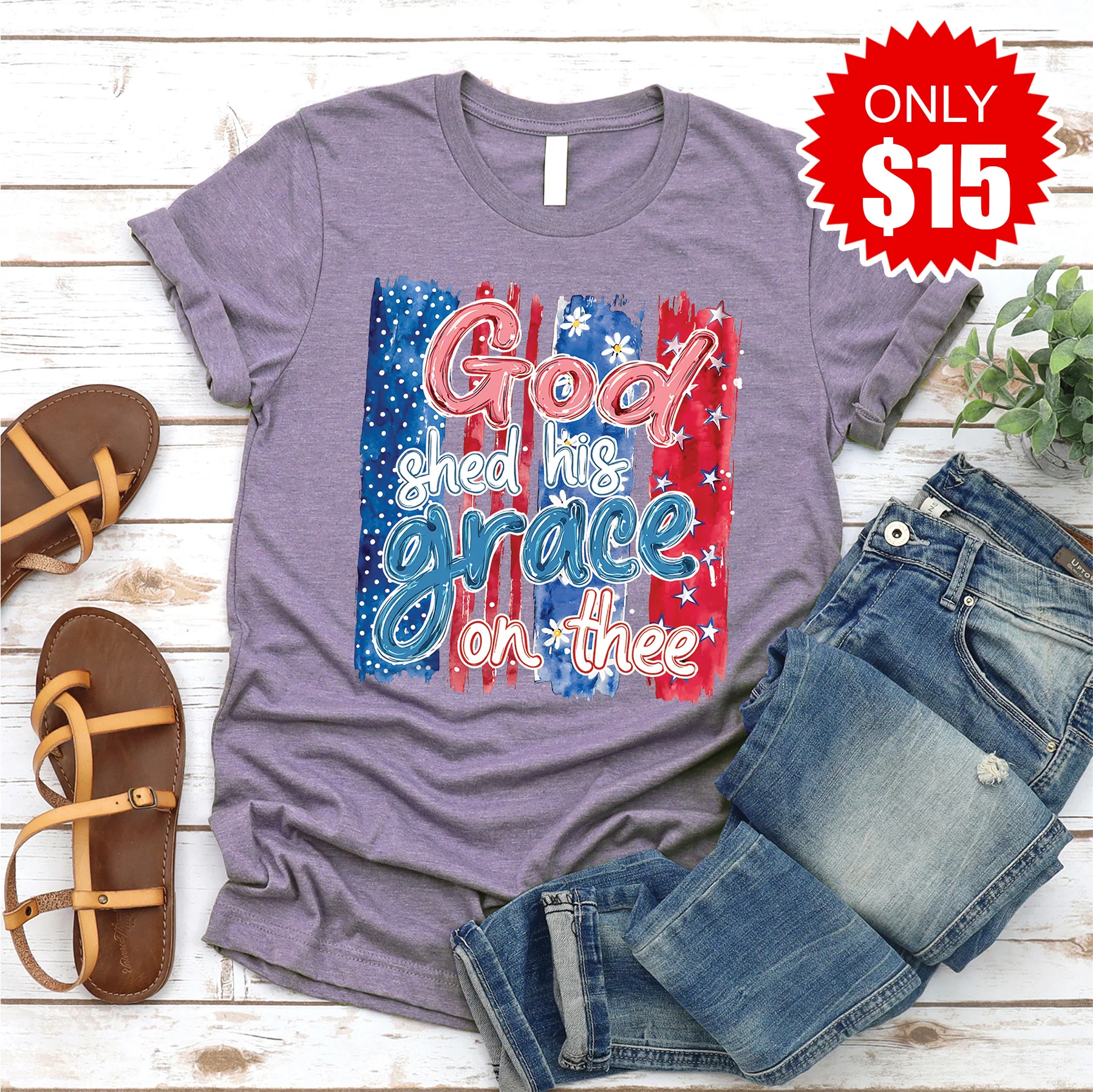 God Shed His Grace Tee - Heather Deep Purple - 15