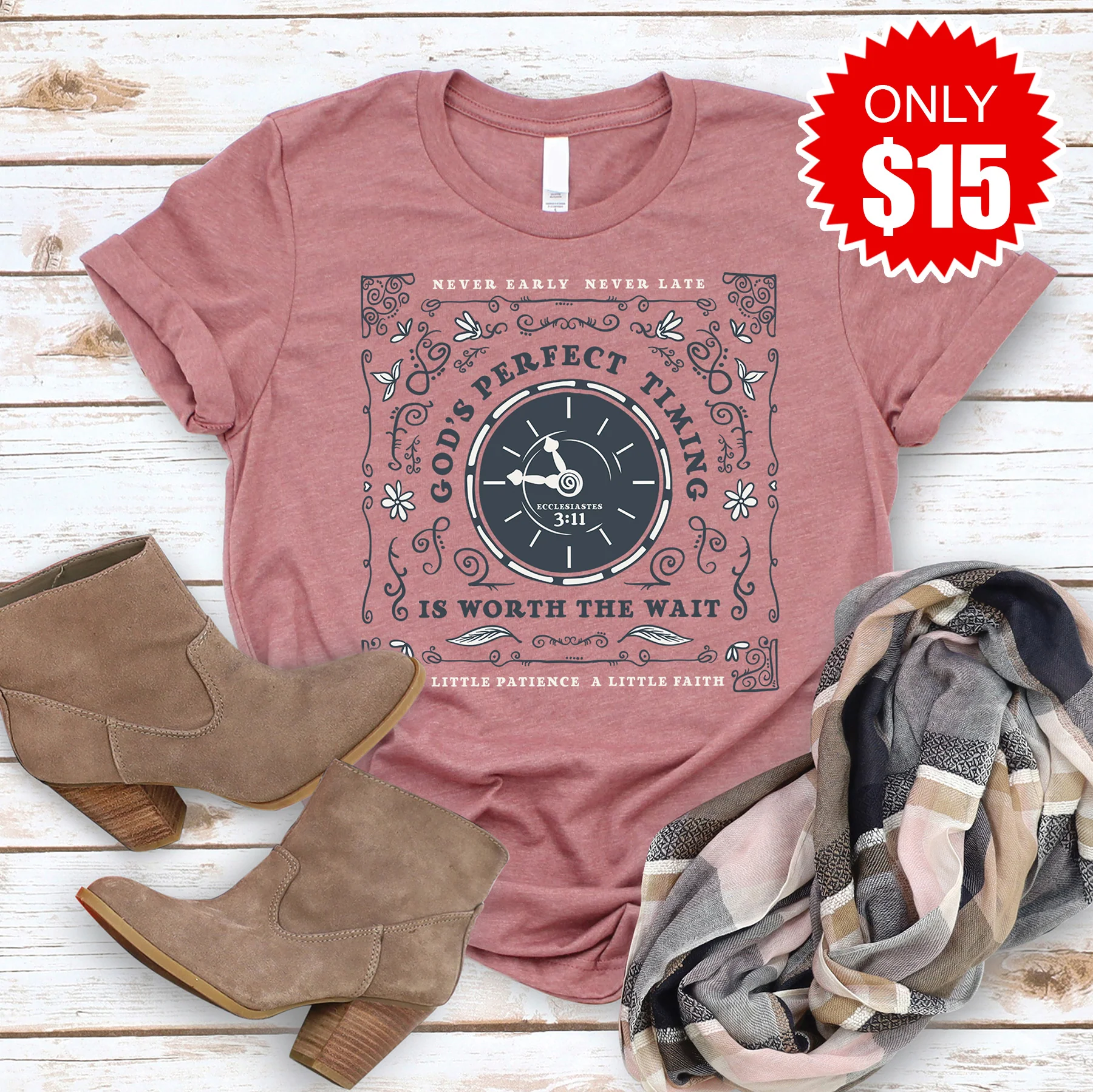 Gods Timing Tee - Heather Mauve - 15