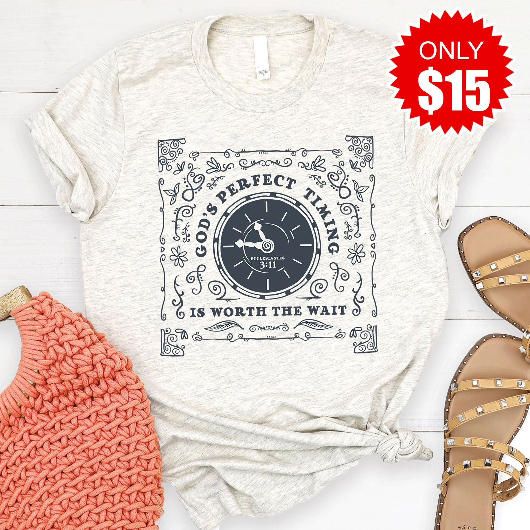 Gods Timing Tee - Heather Oatmeal - 15