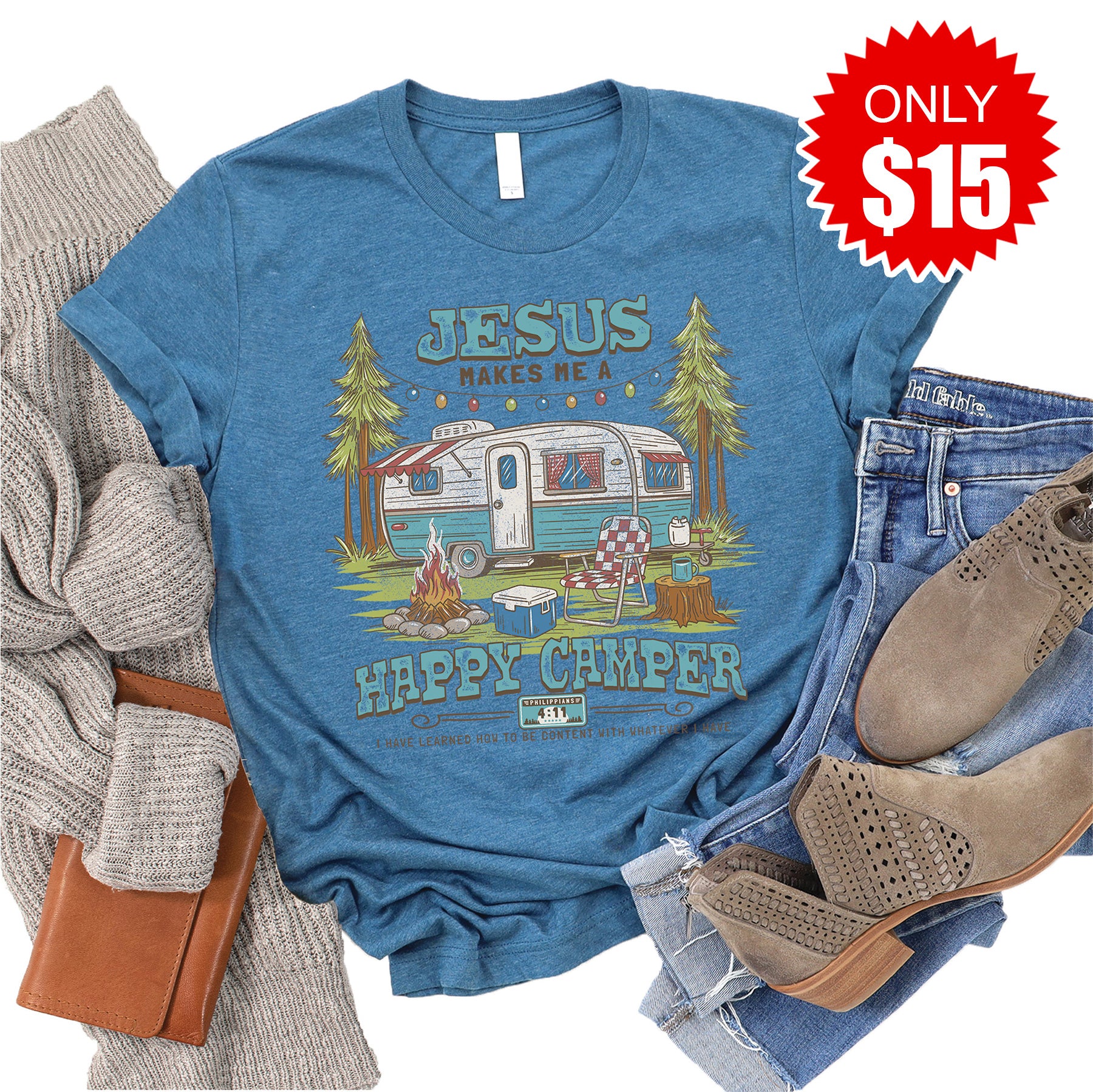 Happy Camper Tee - Heather Deep Teal - 15
