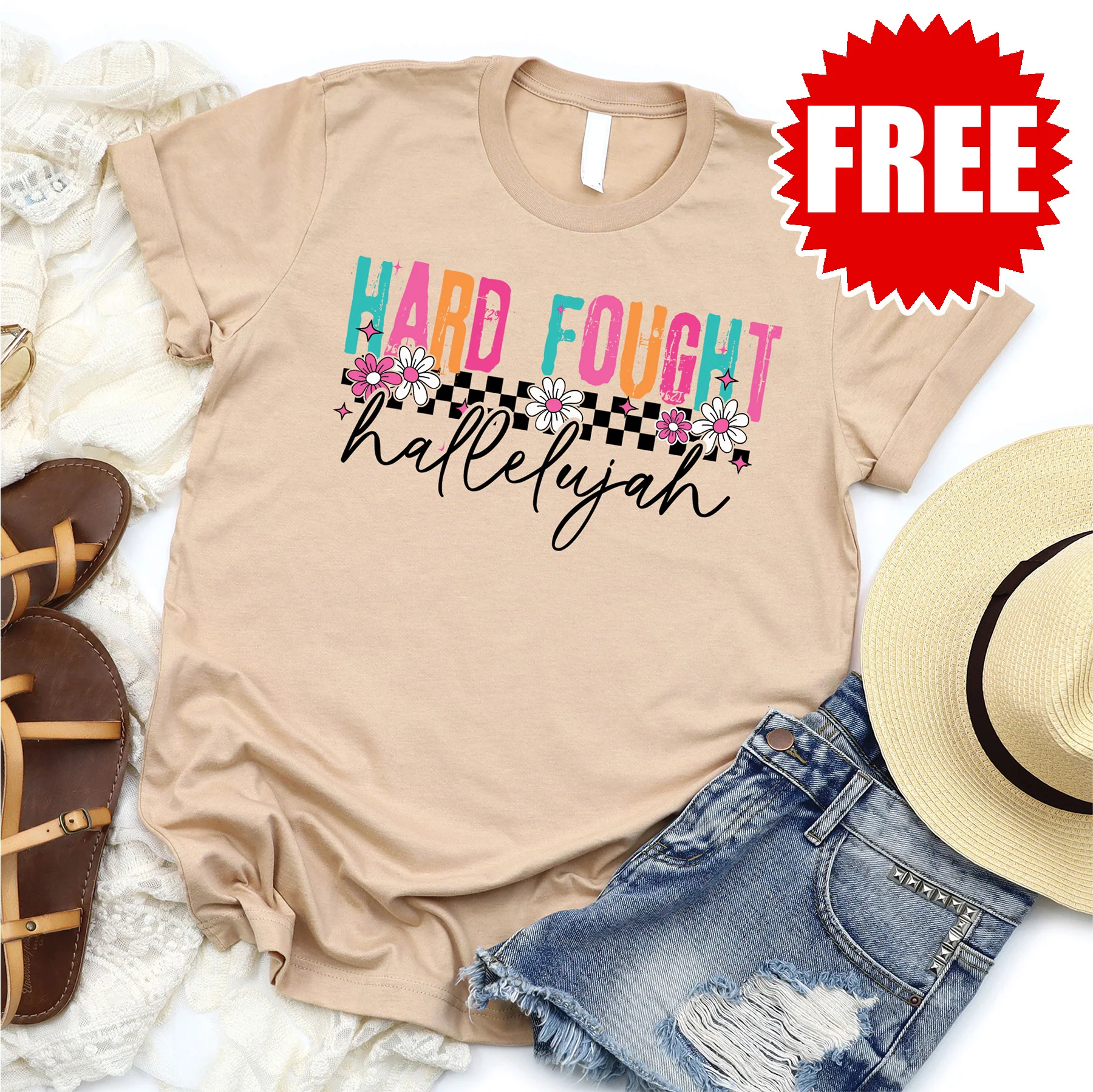 Hard Fought Hallelujah Tee - Heather Sand Dune - 0