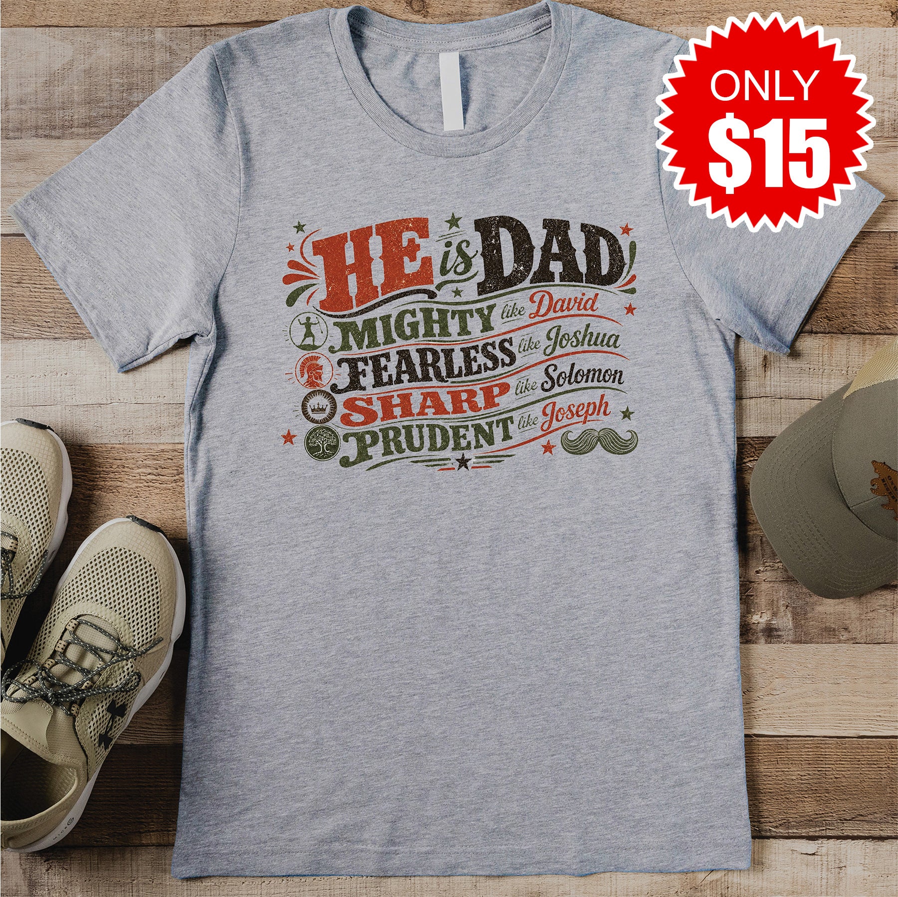 He is Dad Tee - Heather Grey - 15
