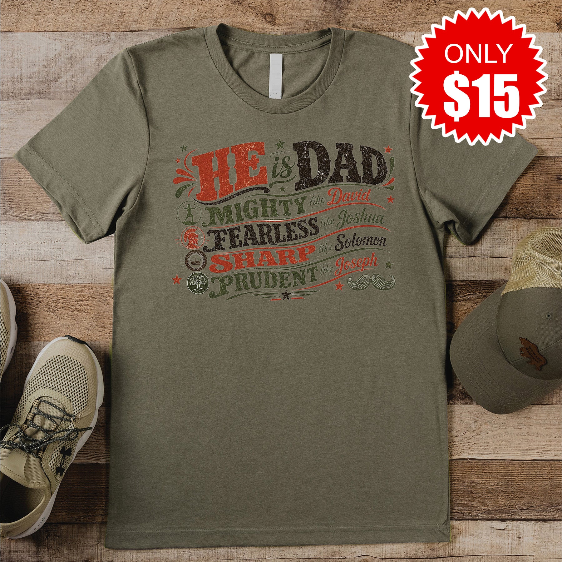 He is Dad Tee - Heather Olive - 15